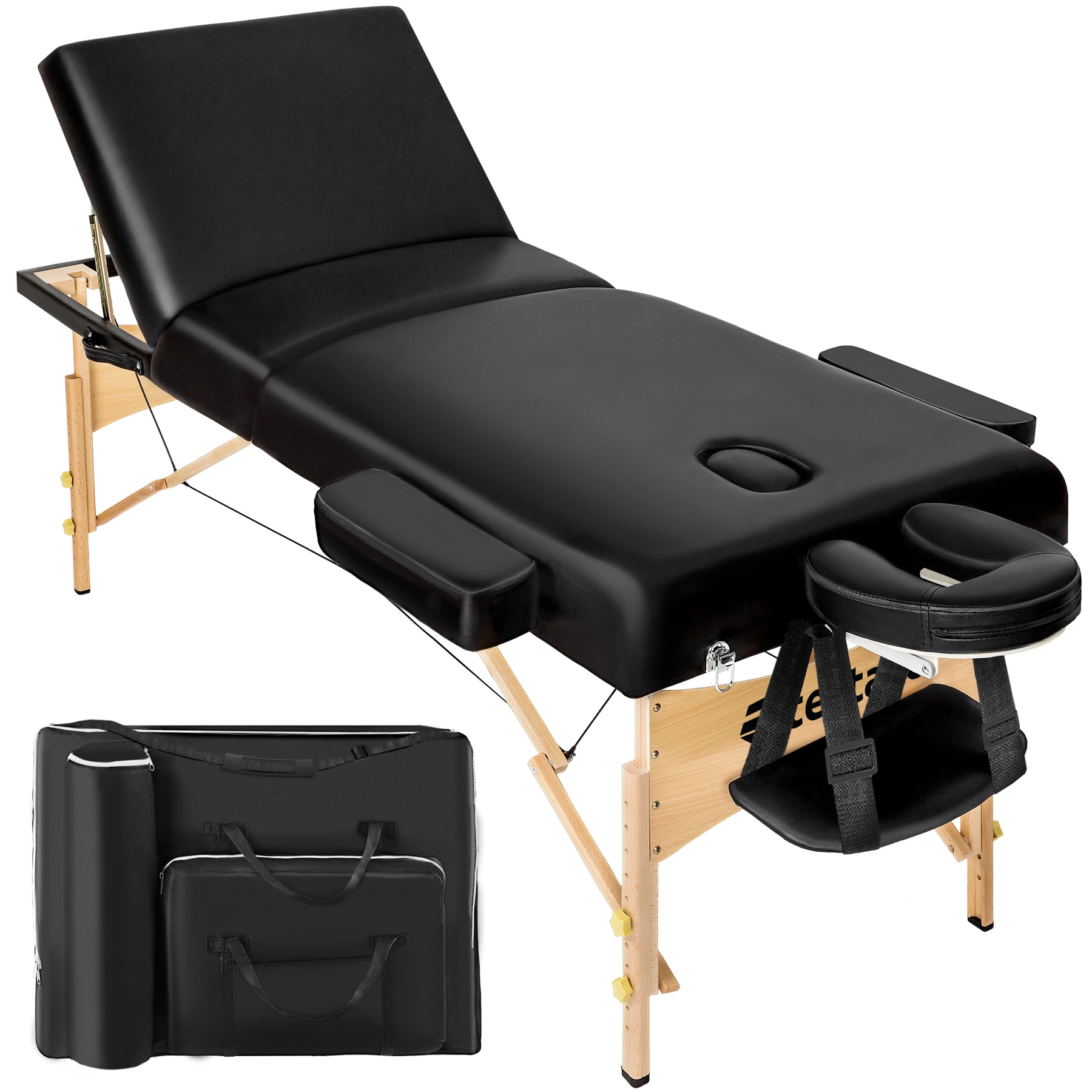 3 Zonen Massageliege mit 10cm Polsterung und Holzgestell - schwarz
