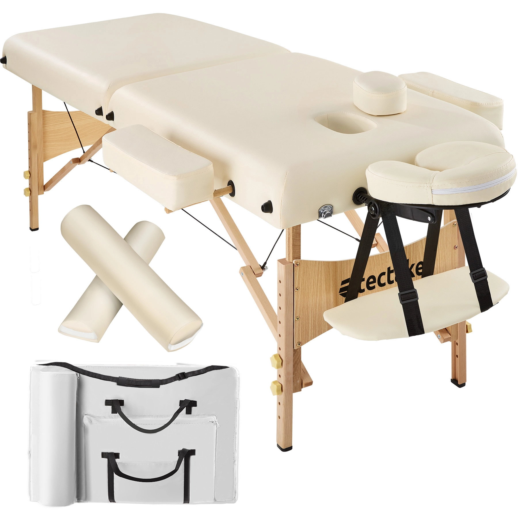 2 Zonen Massageliege mit 7,5cm Polsterung und Holzgestell - beige