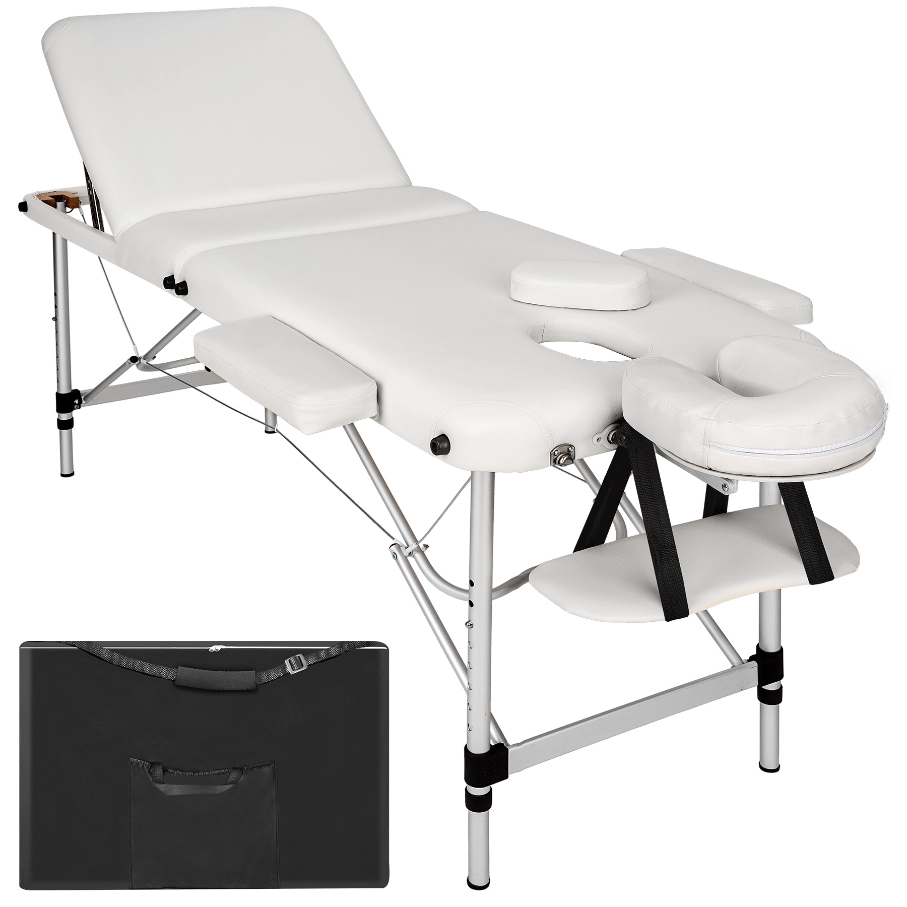 3 Zonen Massageliege mit 5cm Polsterung und Aluminiumgestell - weiß