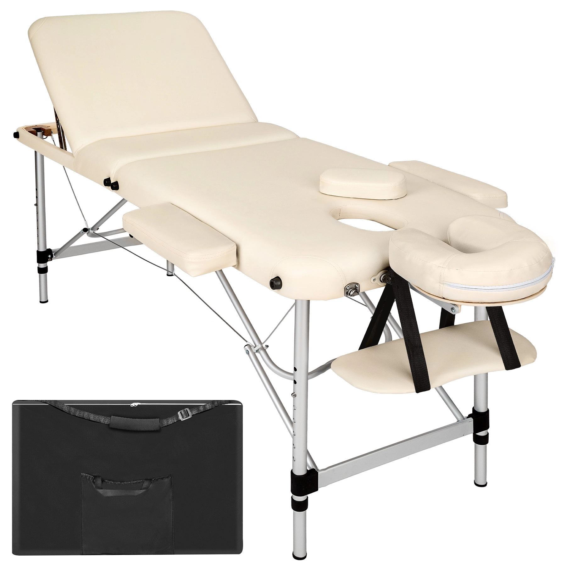 3 Zonen Massageliege mit 5cm Polsterung und Aluminiumgestell - beige