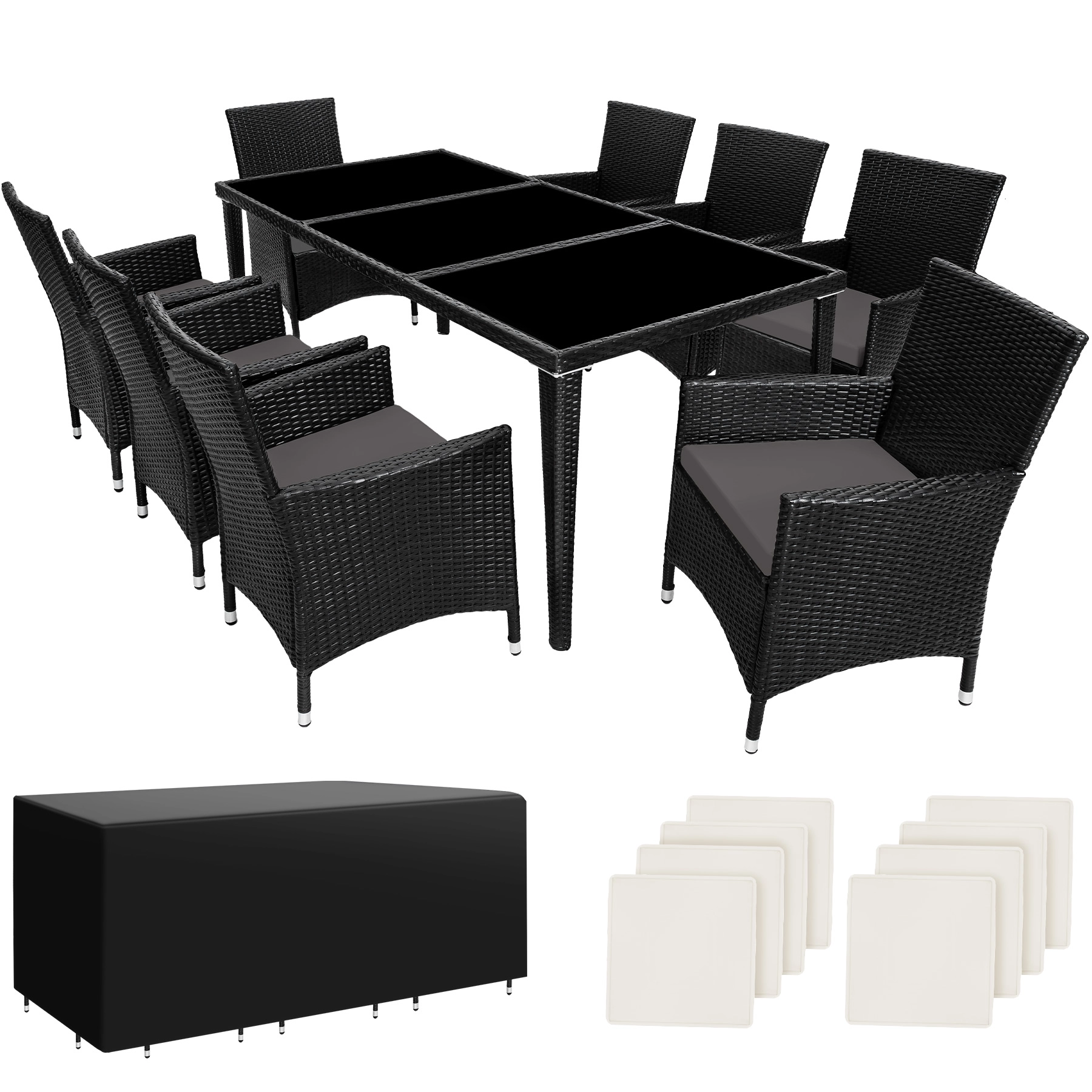 Aluminium Rattan Sitzgruppe Menorca 8+1 mit Schutzhülle - schwarz