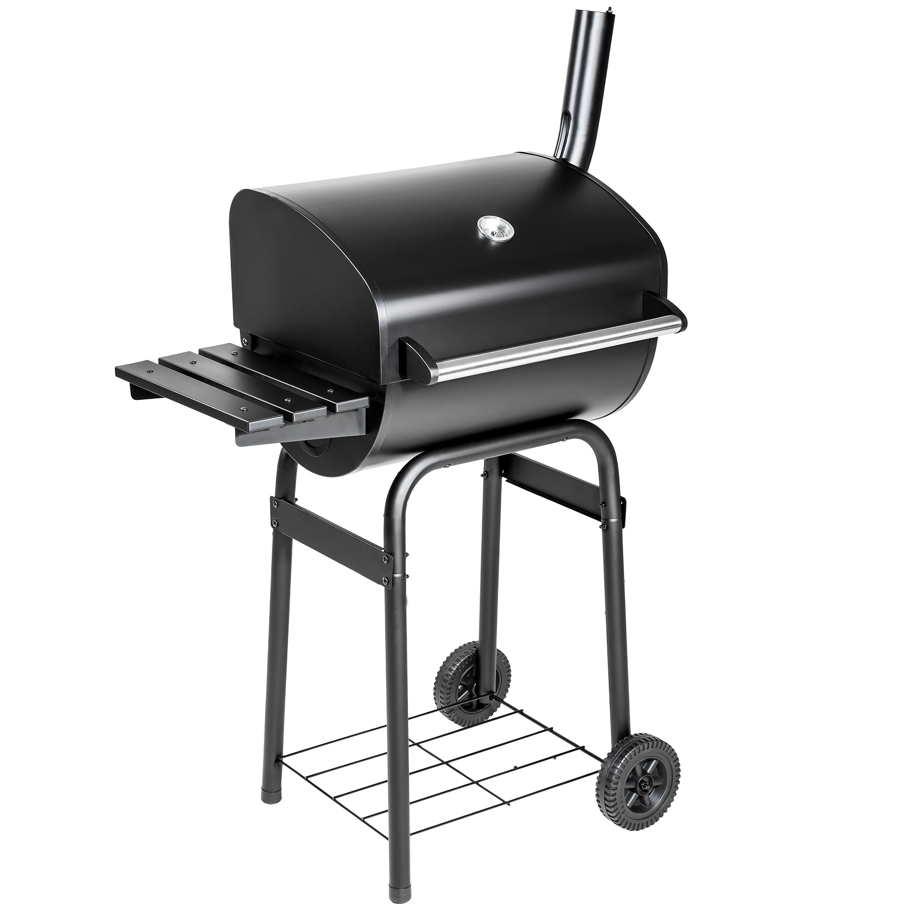 Holzkohlegrill mit Deckel und Thermometer - schwarz