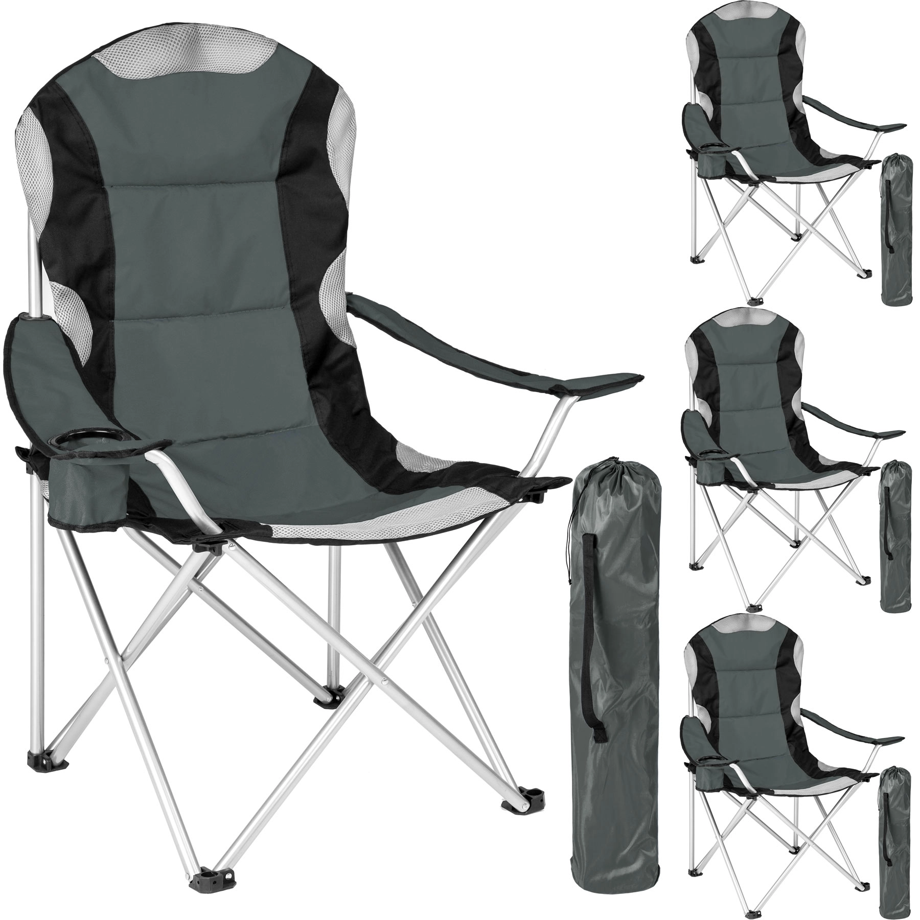 4 Campingstühle mit Polsterung - grau