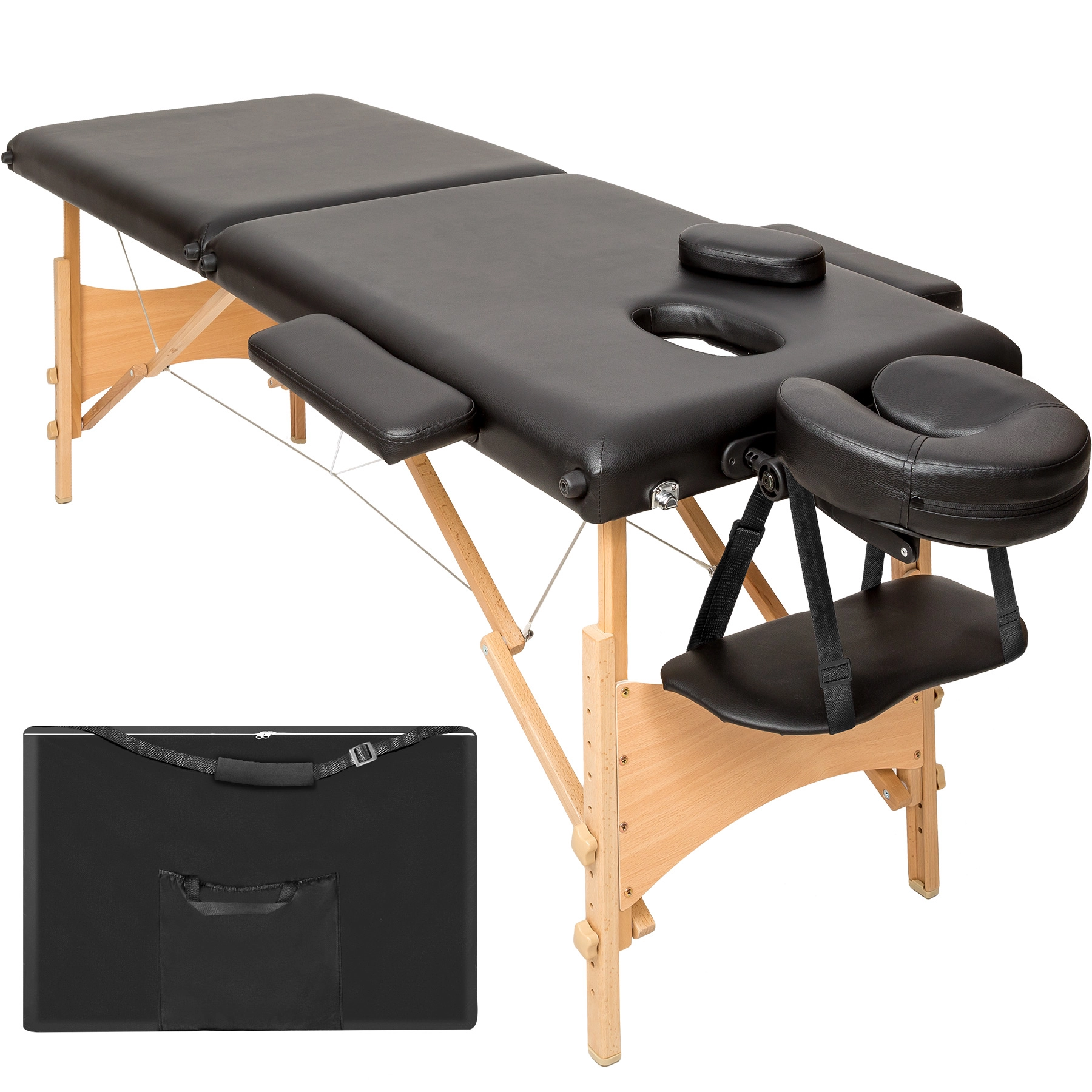 2 Zonen Massageliege mit 5cm Polsterung und Holzgestell - schwarz