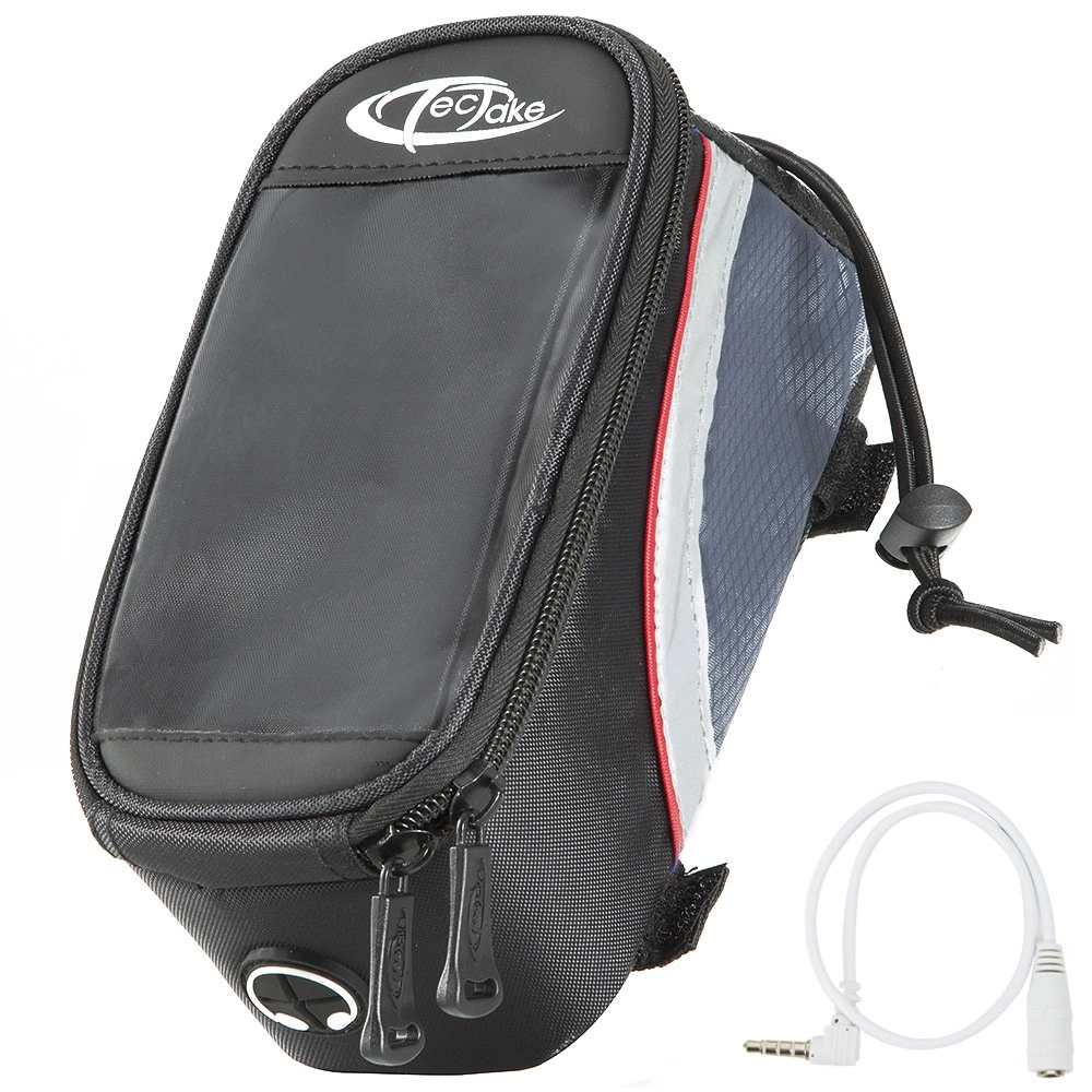 Fahrradtasche mit Rahmen-Befestigung für Smartphones - 20 x 9,5 x 10 cm, schwarz/grau/rot