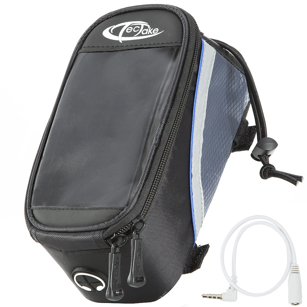 Fahrradtasche mit Rahmen-Befestigung für Smartphones - 20 x 9,5 x 10 cm, schwarz/grau/blau