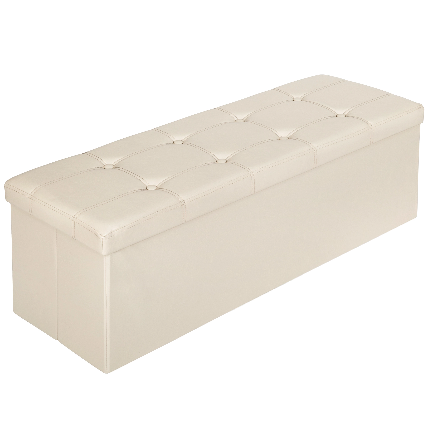 Faltbare Sitztruhe aus Kunstleder mit Stauraum 110x38x38cm - beige