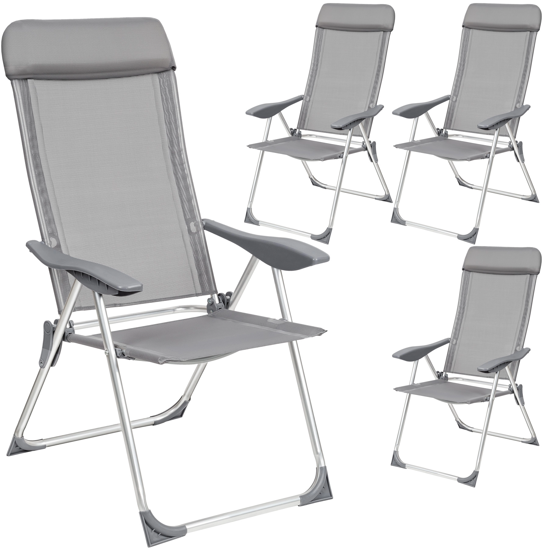 4 Aluminium Gartenstühle klappbar mit Kopfteil - grau