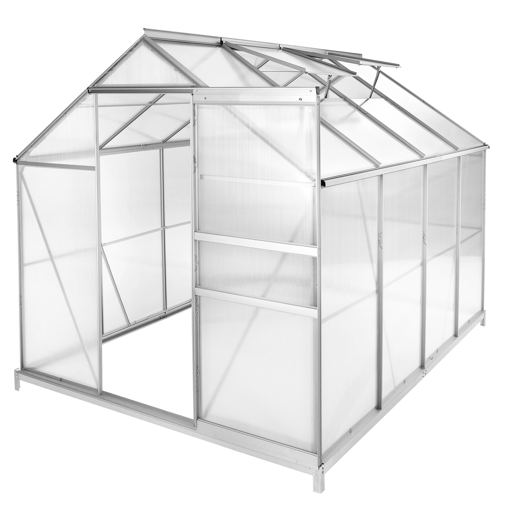Gewächshaus aus Aluminium mit Fundament, 185x250x195cm - transparent