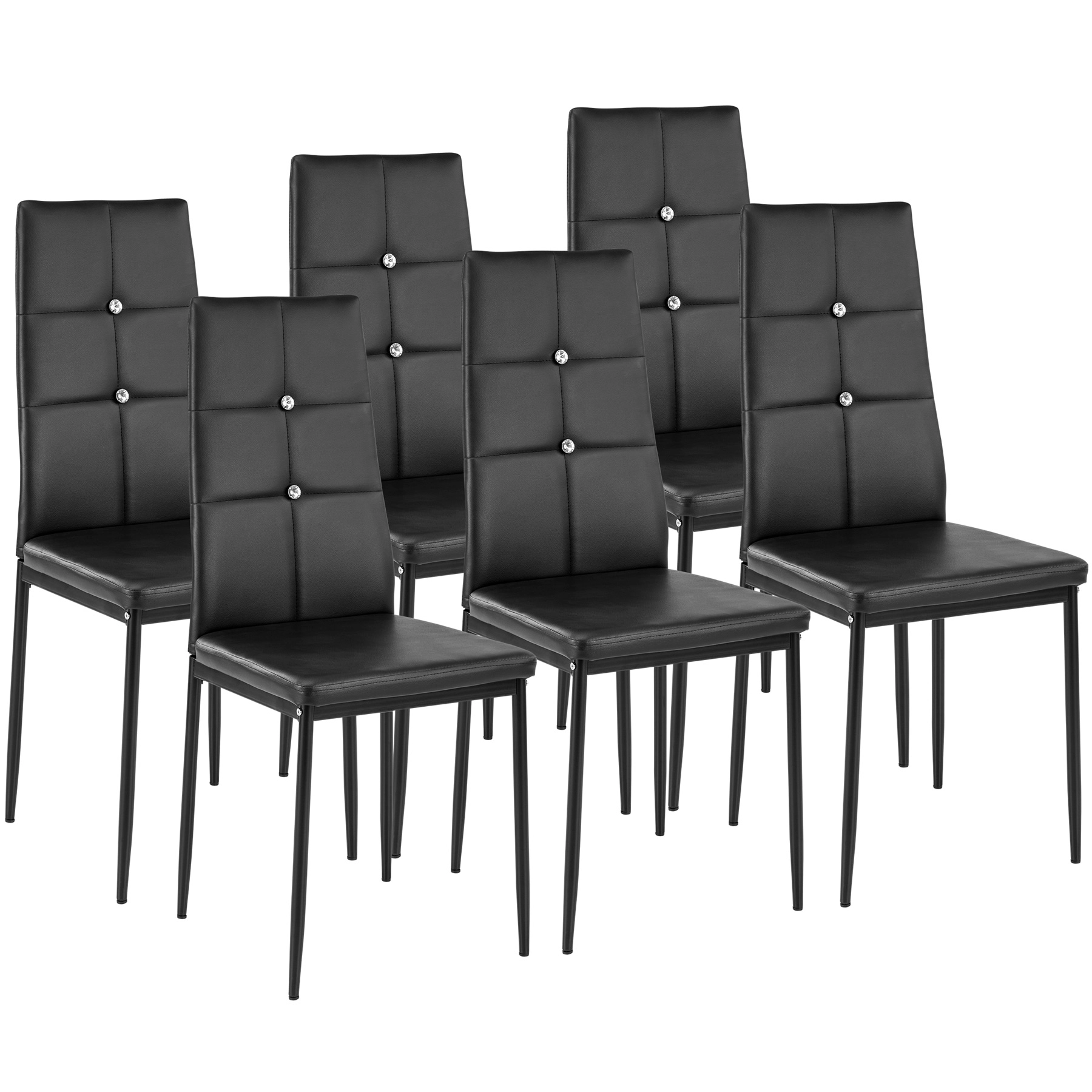 Esszimmerstühle, Kunstleder mit Glitzersteinen - schwarz, 6er Set