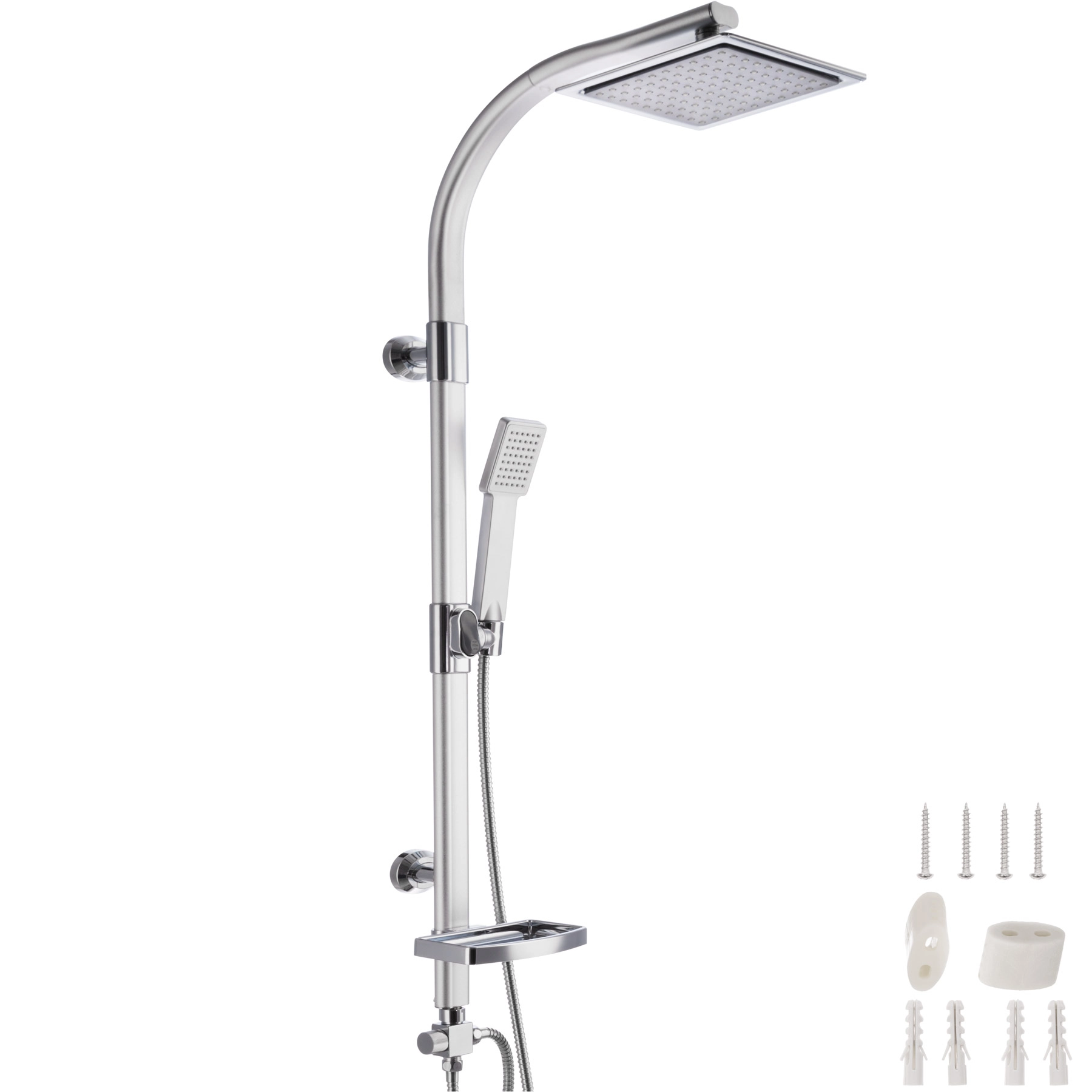 Duschsystem Regendusche mit Handbrause und Seifenablage - grau