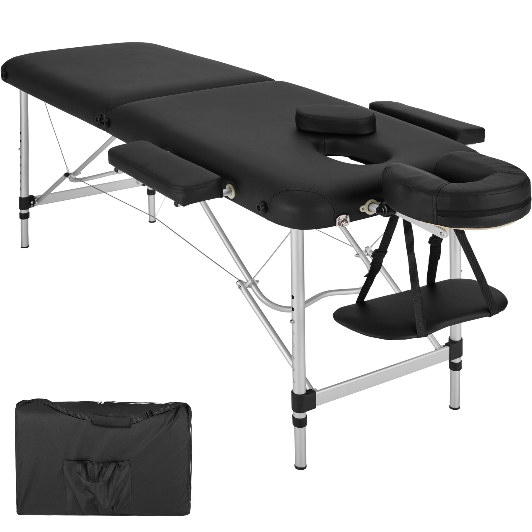 2 Zonen Massageliege mit Polsterung und Aluminiumgestell - schwarz