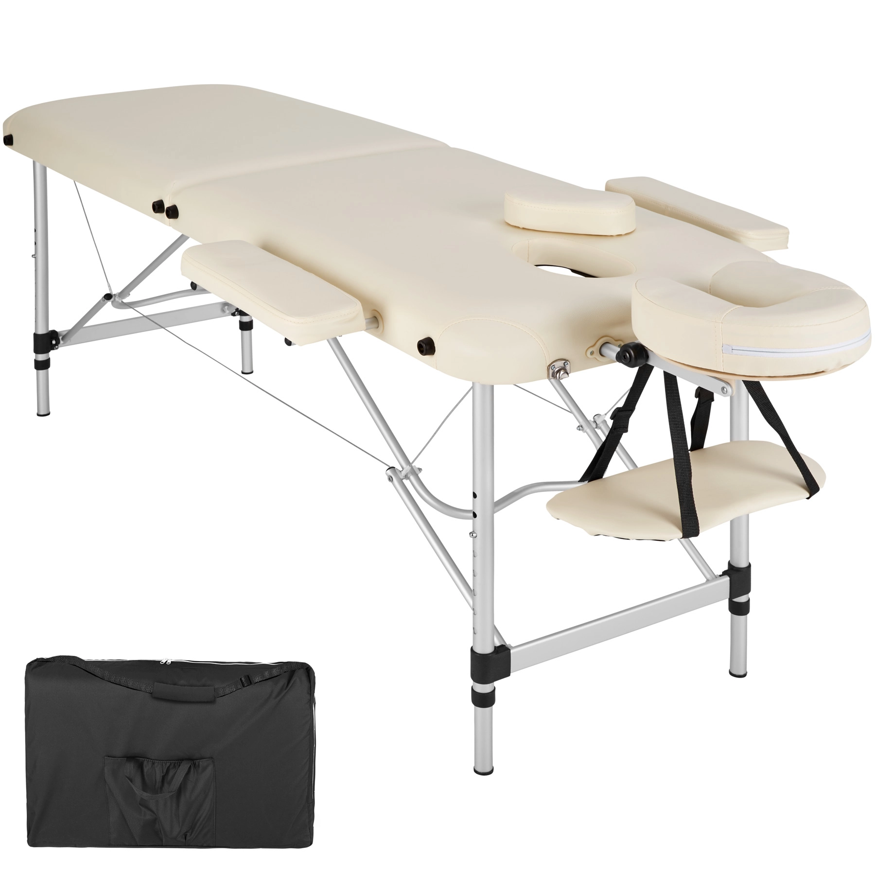 2 Zonen Massageliege mit Polsterung und Aluminiumgestell - beige