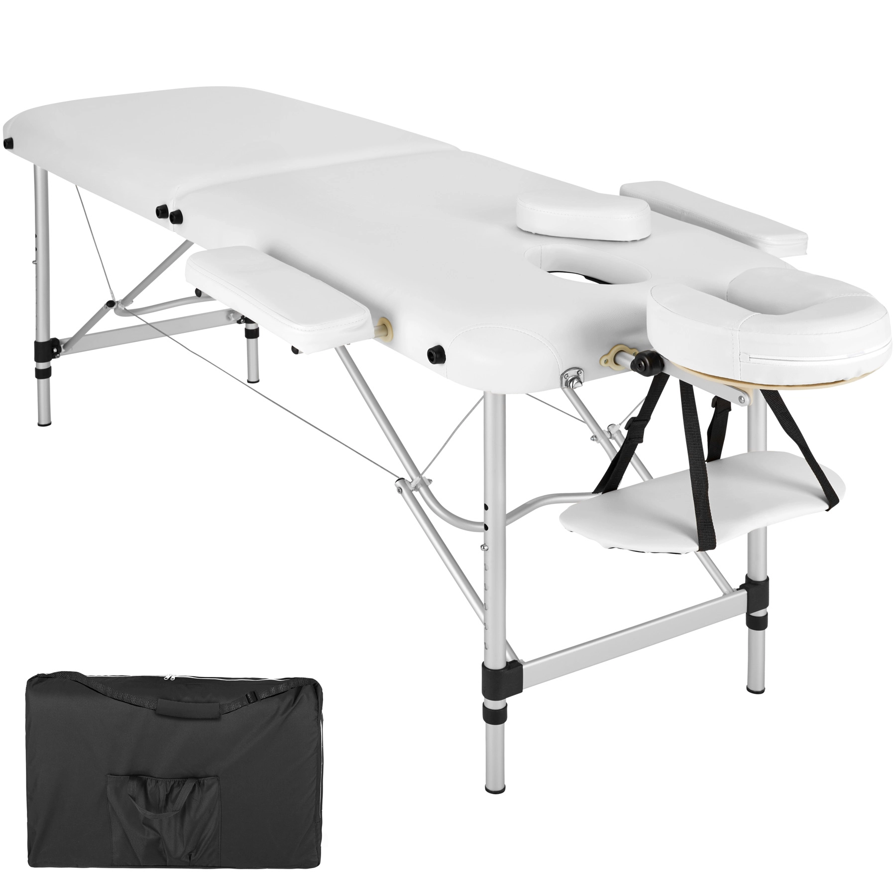 2 Zonen Massageliege mit Polsterung und Aluminiumgestell - weiß