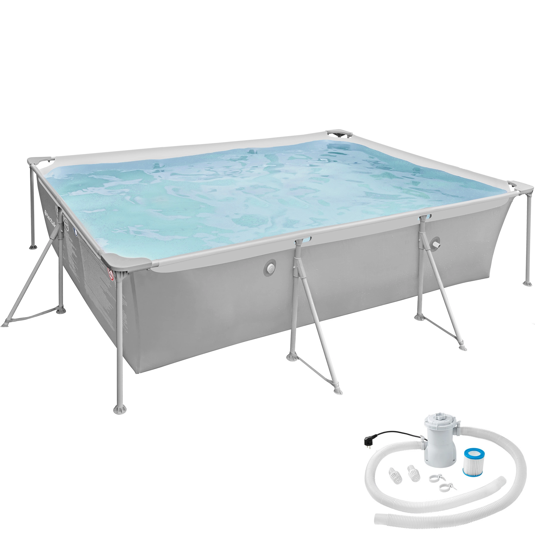 Swimming Pool rechteckig mit Filterpumpe 300 x 207 x 70 cm - grau