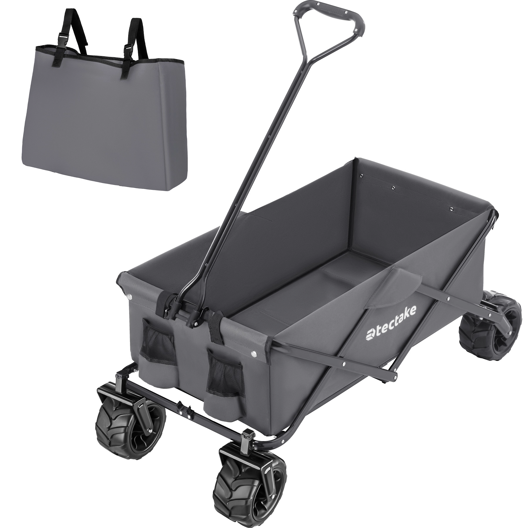 Faltbarer Bollerwagen mit breiten Reifen Belastbarkeit 80kg - grau