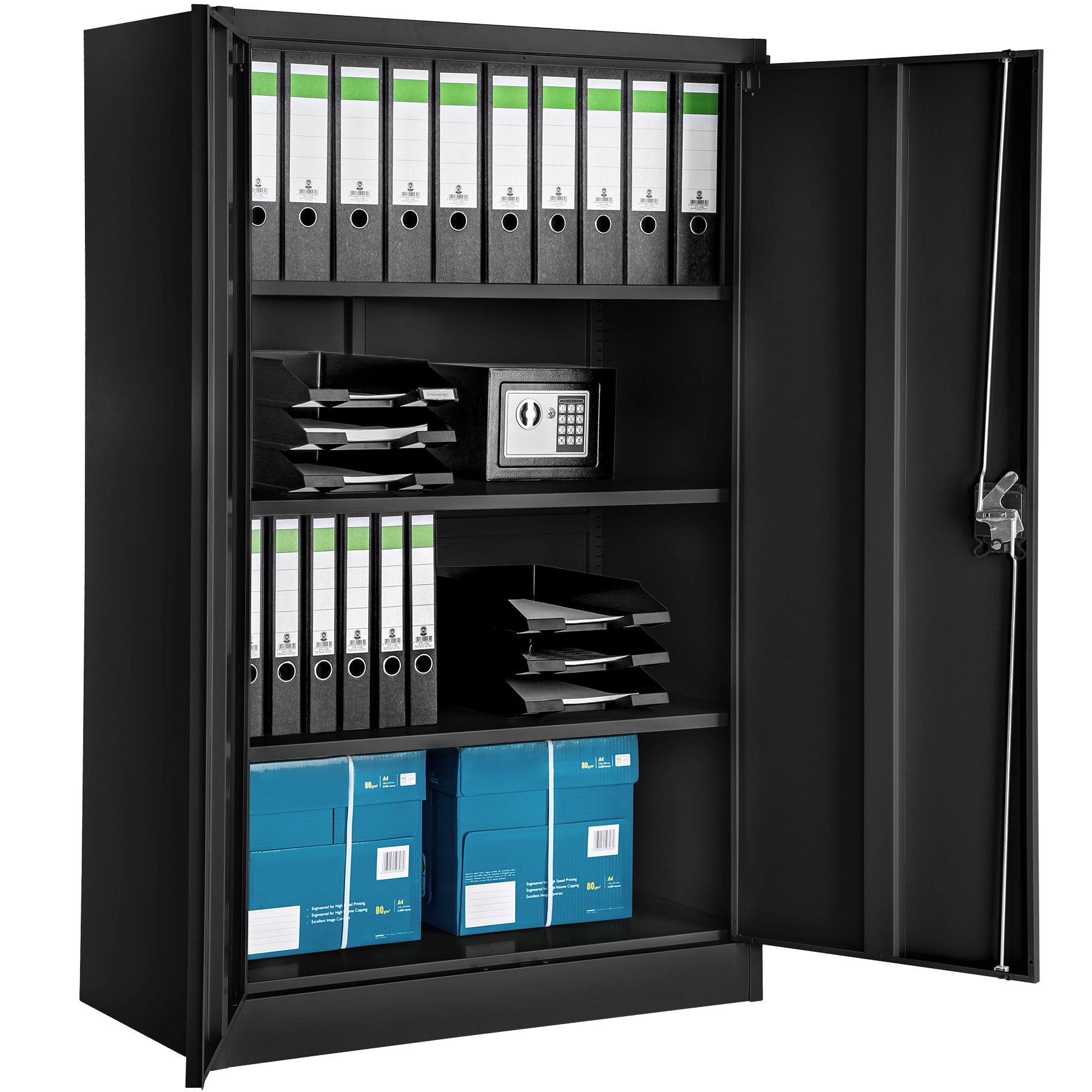 Aktenschrank mit 4 Böden 140x90x40cm - schwarz