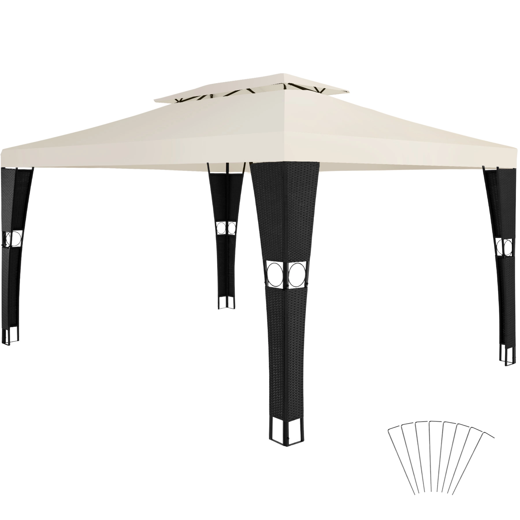 Rattan Garten Pavillon Mona 3x4m - schwarz/creme