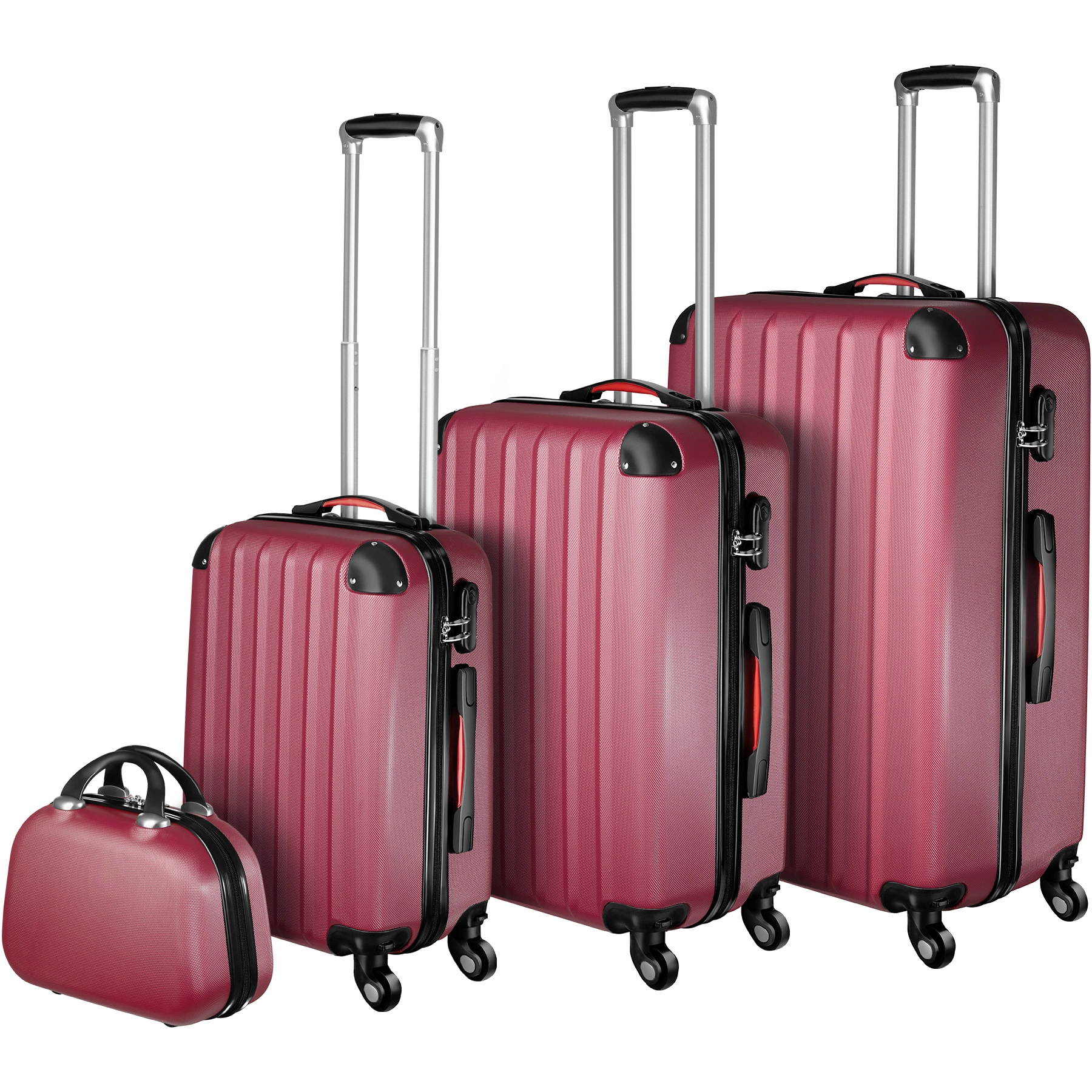 Hartschalenkoffer und Beauty-Case Set 4-tlg. - weinrot