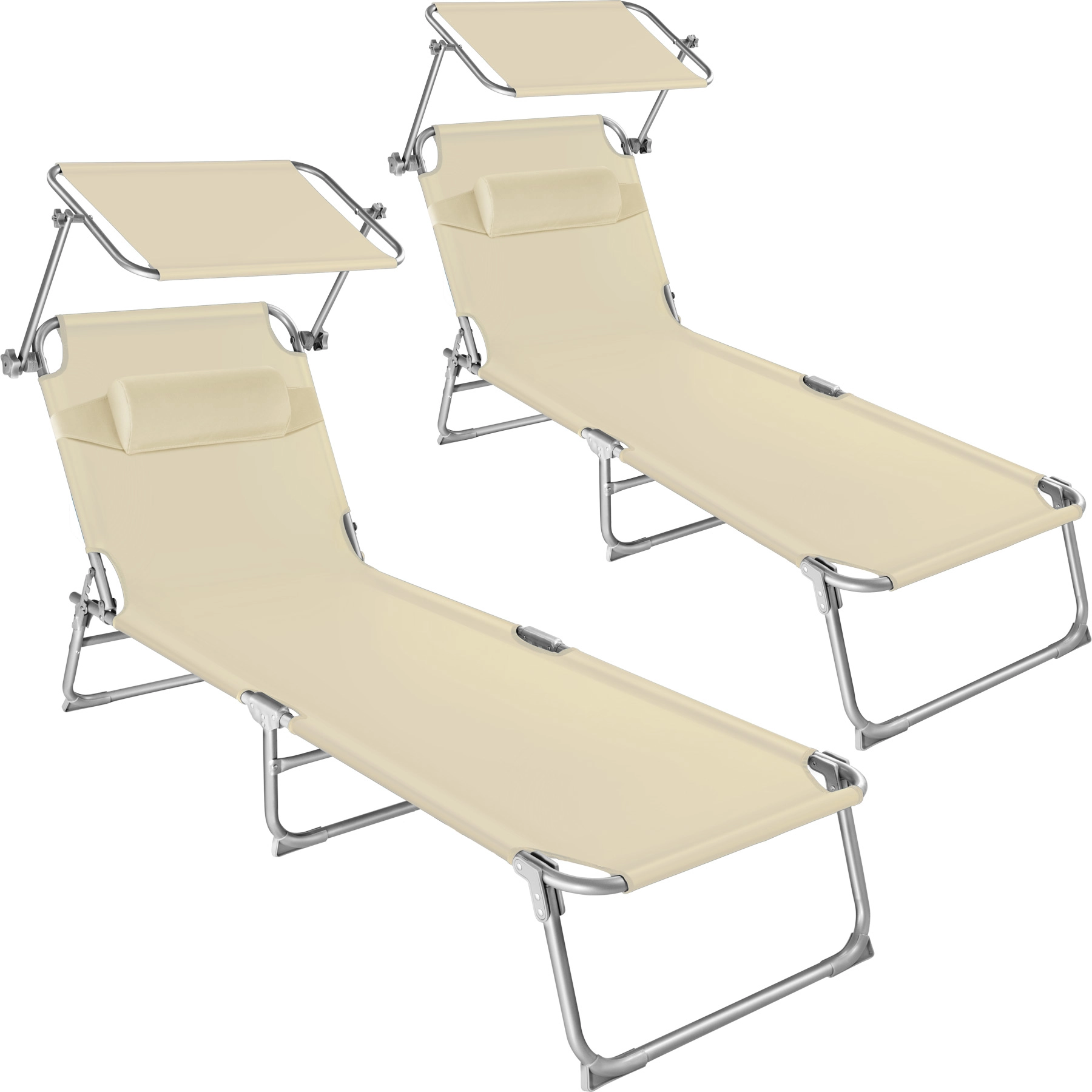 2 Gartenliegen 4-stufig mit Kopfpolster - beige