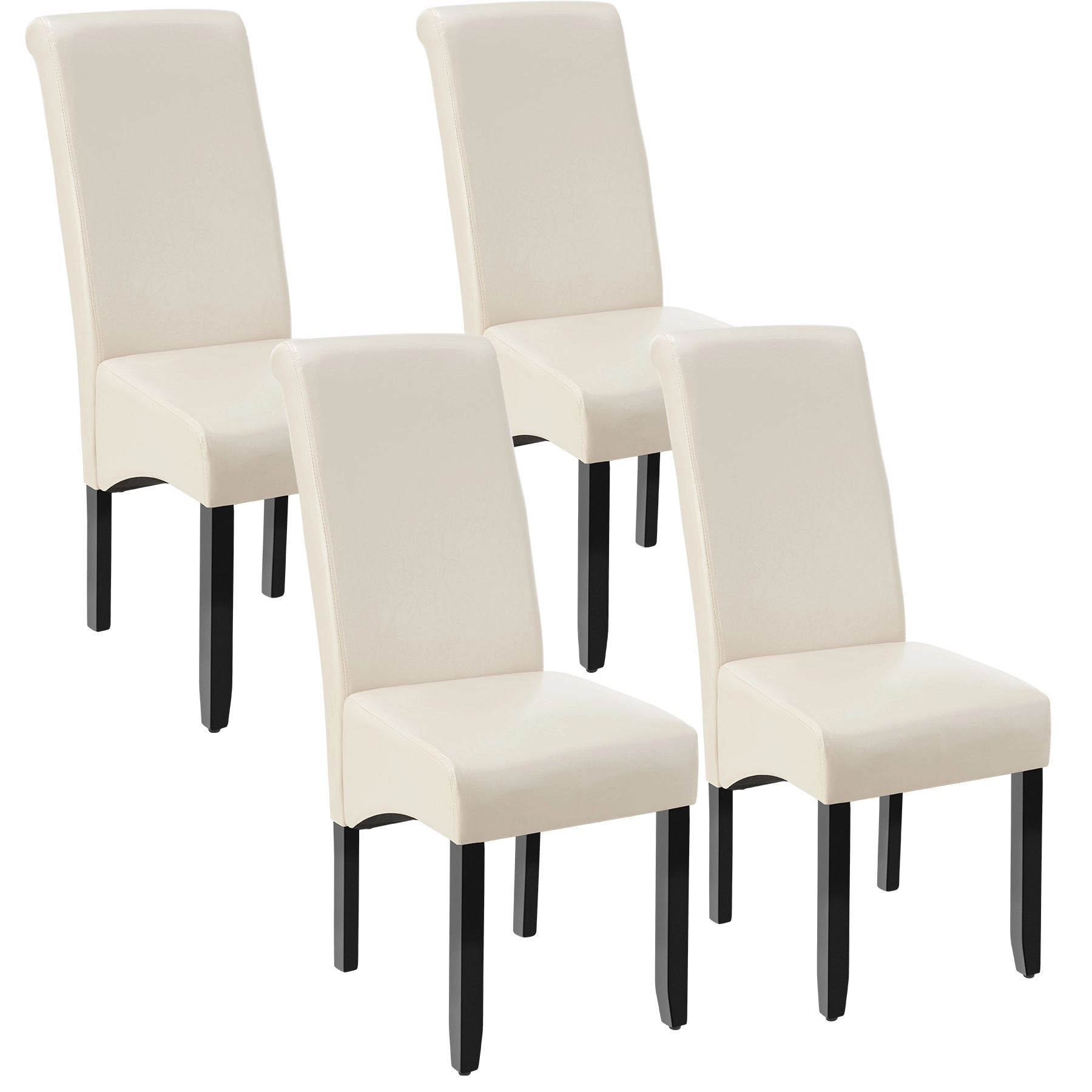 Esszimmerstuhl, ergonomisch, massives Hartholz - creme, 4er Set