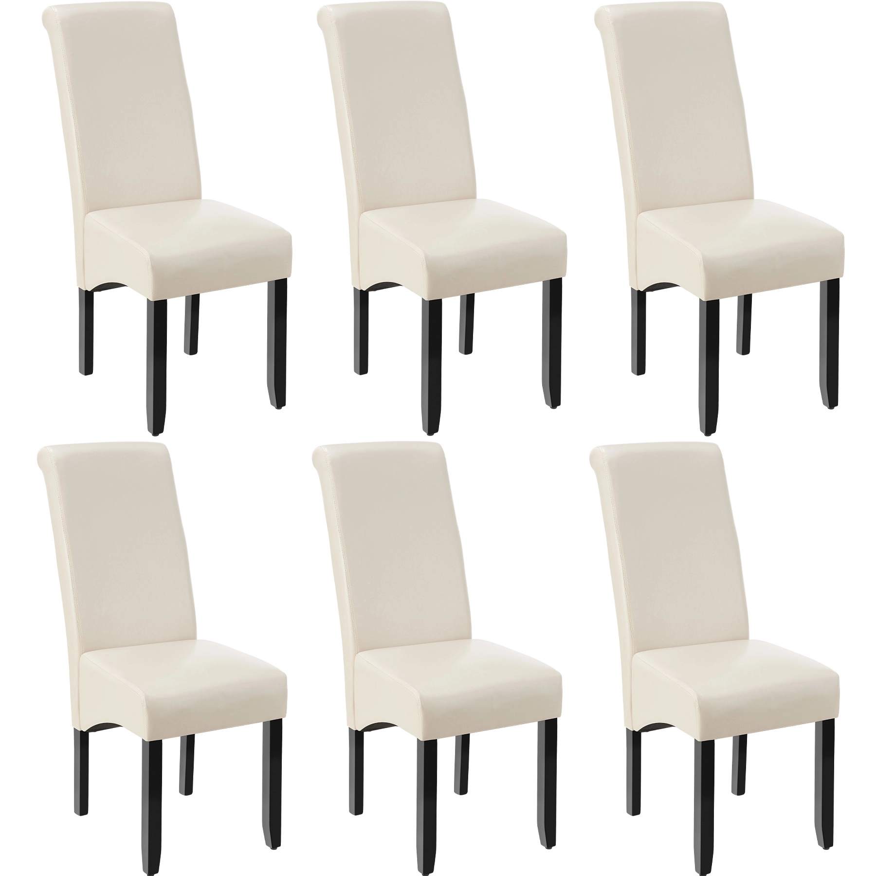 Esszimmerstuhl, ergonomisch, massives Hartholz - creme, 6er Set