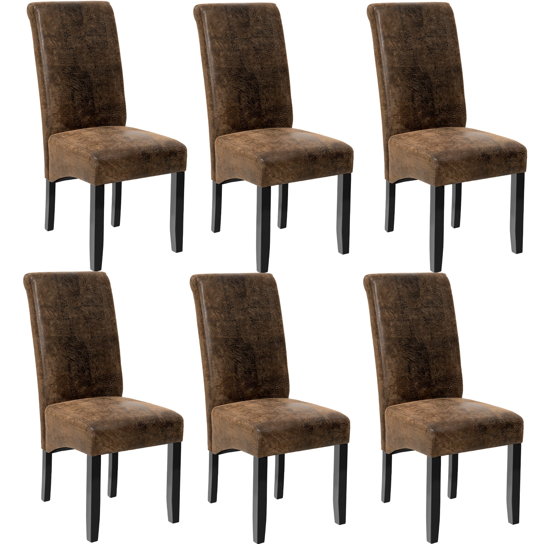 Esszimmerstuhl, ergonomisch, massives Hartholz - antikbraun, 6er Set