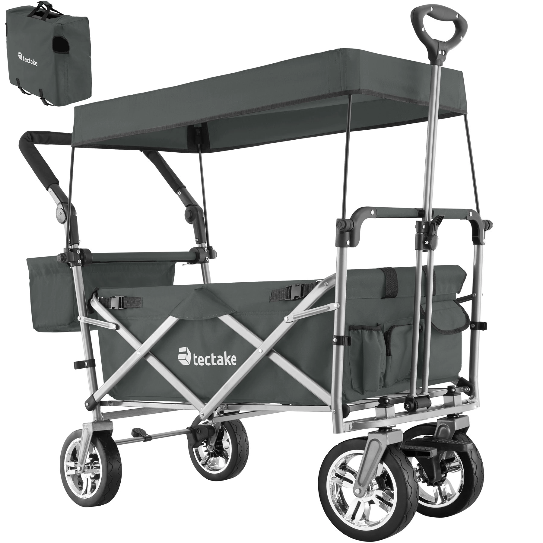Faltbarer Bollerwagen Nico mit Tragetasche Belastbarkeit 80kg - grau