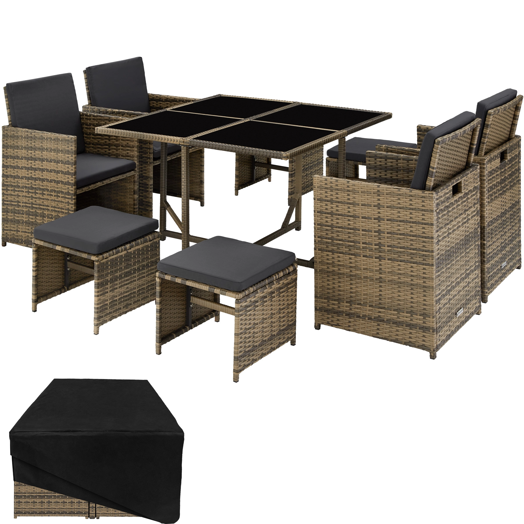 Rattan Sitzgruppe Bilbao 4+4+1 mit Schutzhülle - natur