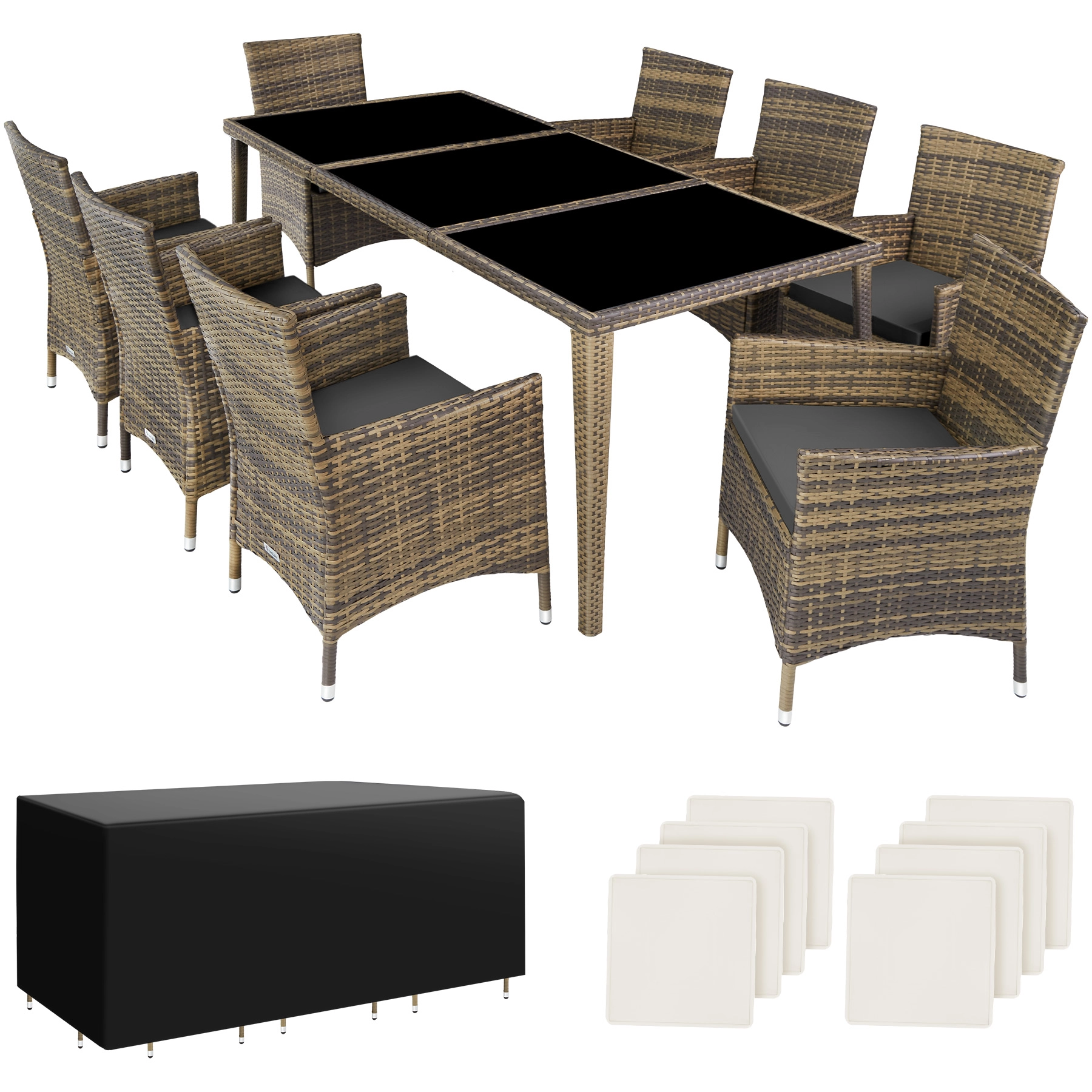 Aluminium Rattan Sitzgruppe Menorca 8+1 mit Schutzhülle - natur