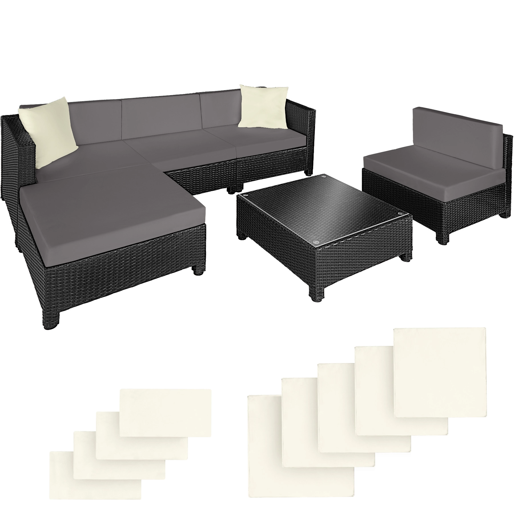 Rattan Lounge mit Aluminiumgestell inkl. Bezüge in 2 Farben - schwarz