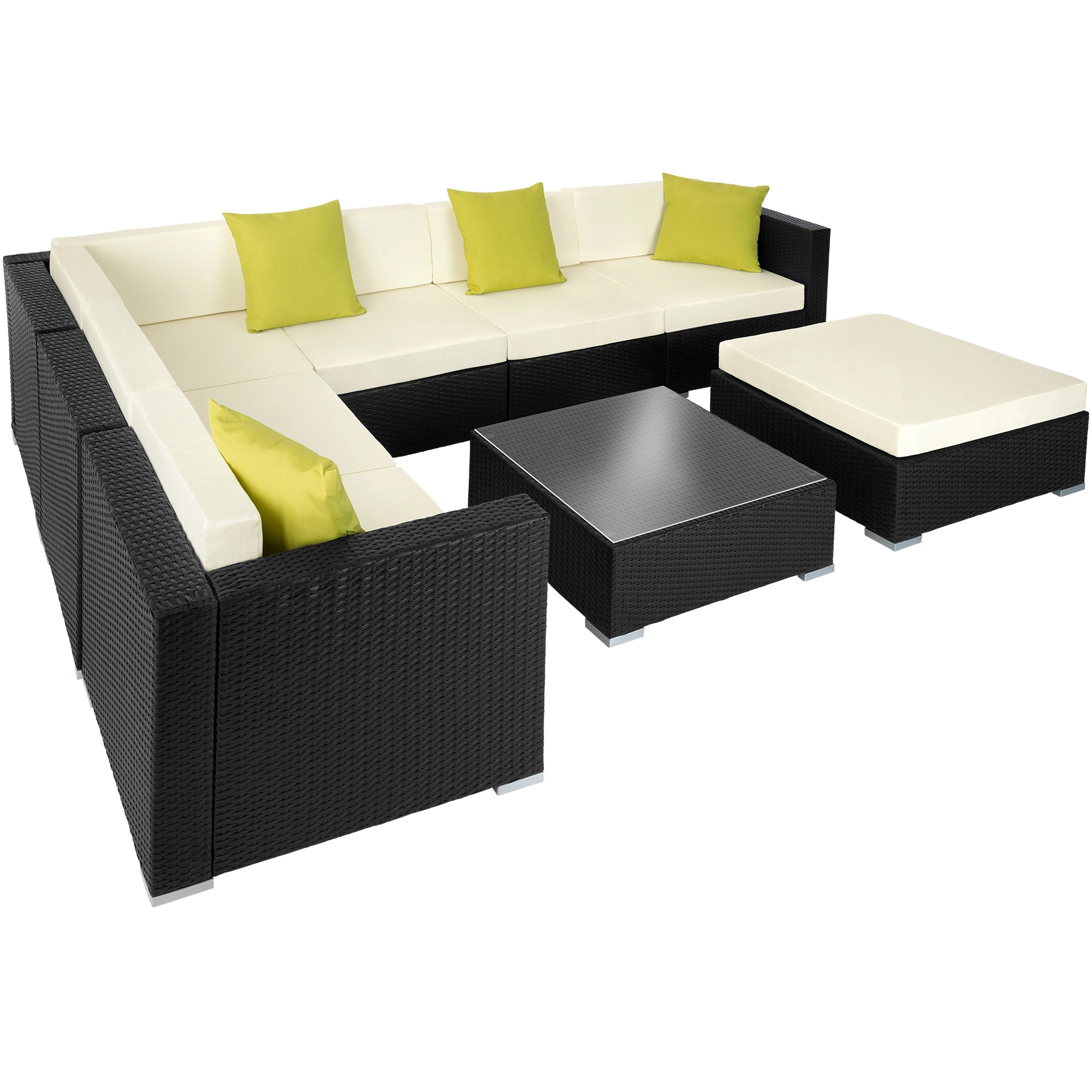 Rattan Lounge mit Aluminiumgestell Marbella - schwarz