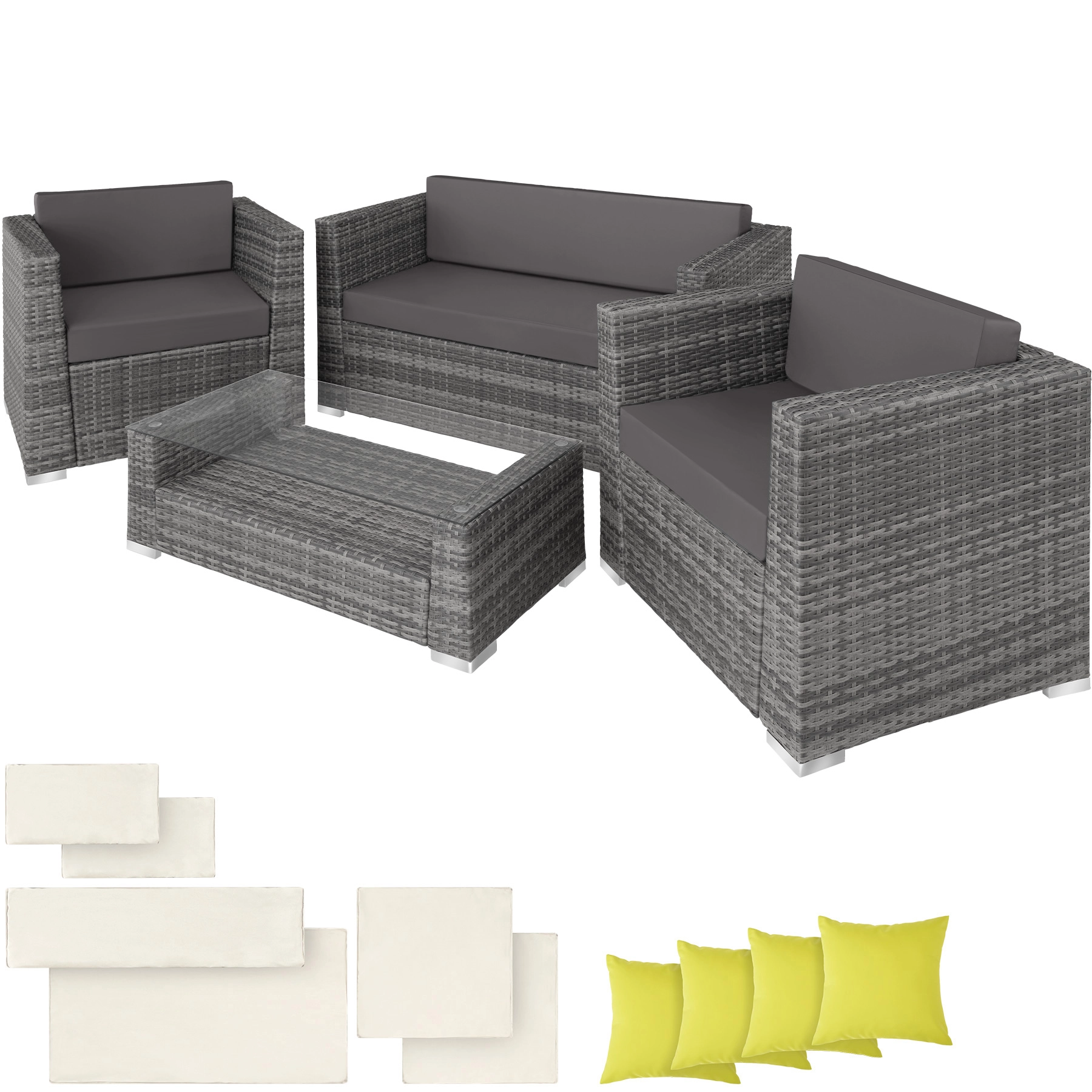 Rattan Lounge mit Aluminiumgestell München inkl. Bezüge in 2 Farben - grau