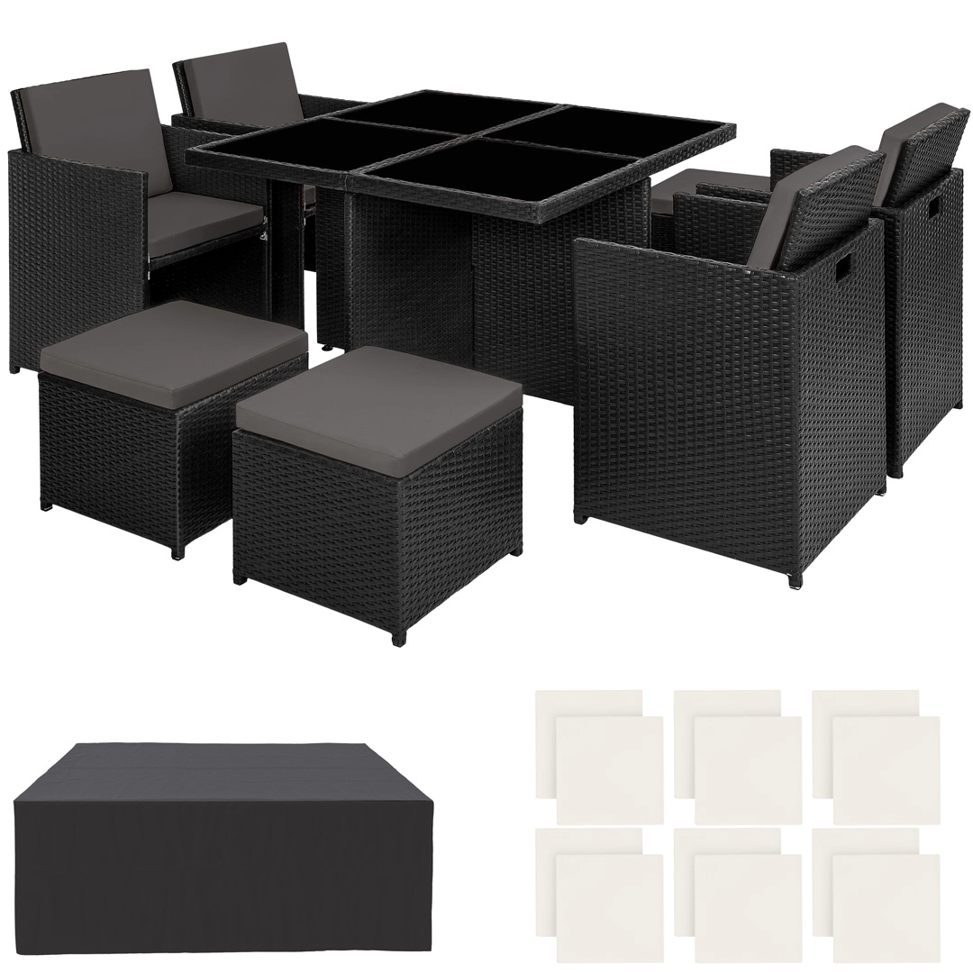 Aluminium Rattan Sitzgruppe Manhattan 4+4+1 mit Schutzhülle - schwarz