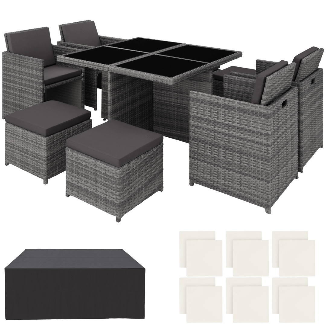 Aluminium Rattan Sitzgruppe Manhattan 4+4+1 mit Schutzhülle - grau