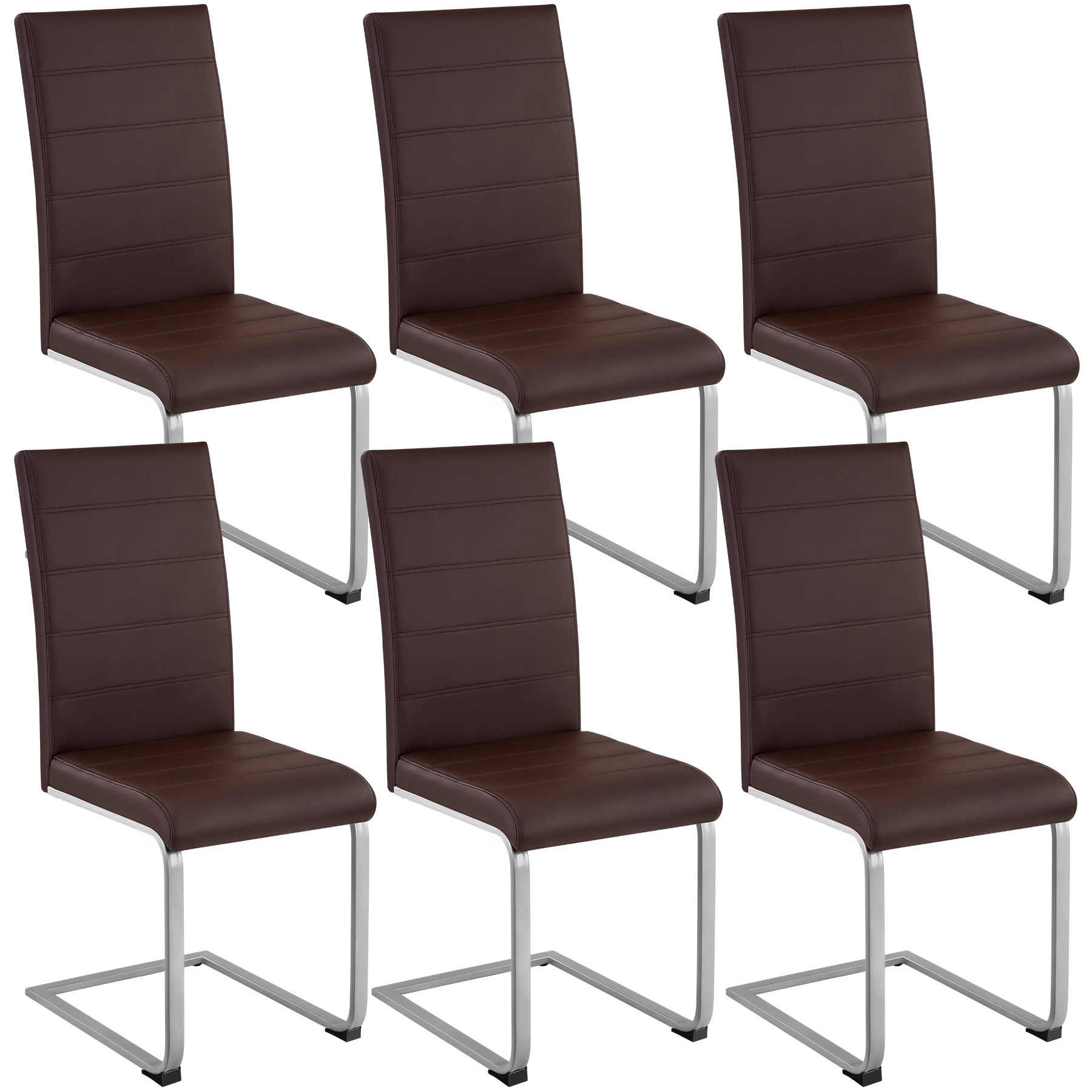 Schwingstühle, Kunstleder - braun, 6er Set
