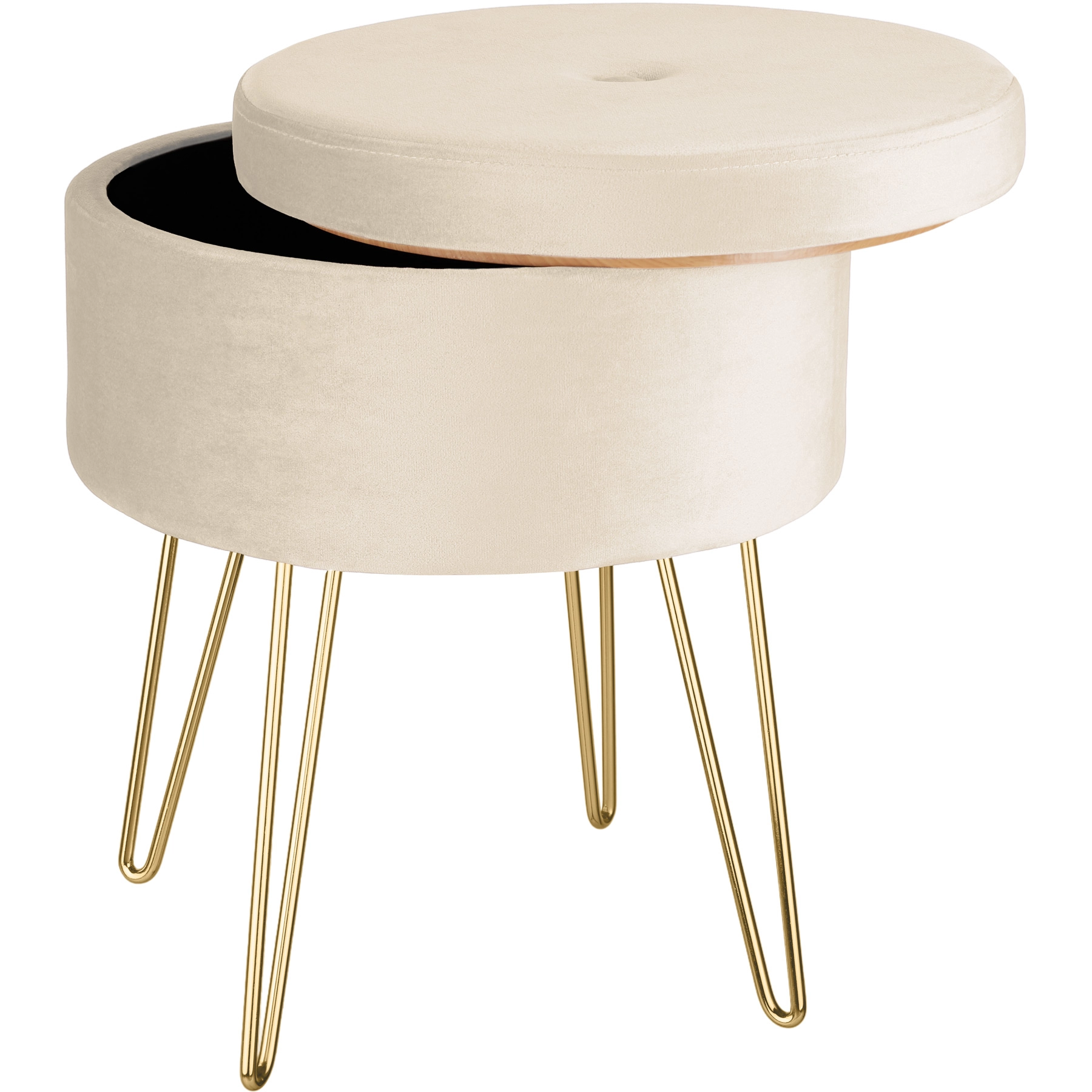 Sitzhocker Ava gepolstert in Samtoptik 300kg mit Stauraum - creme