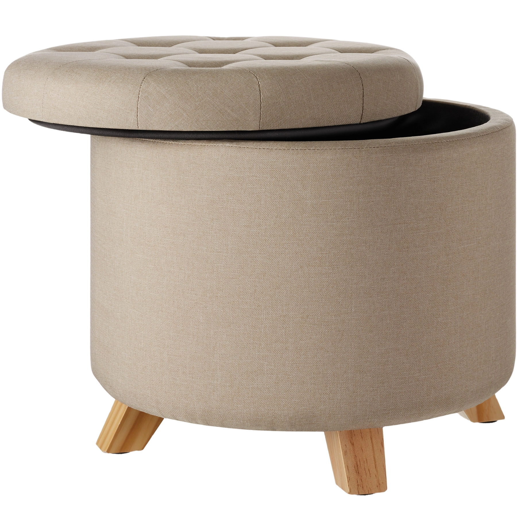 Sitzhocker Suna in Leinenoptik 150kg mit Stauraum - Sand