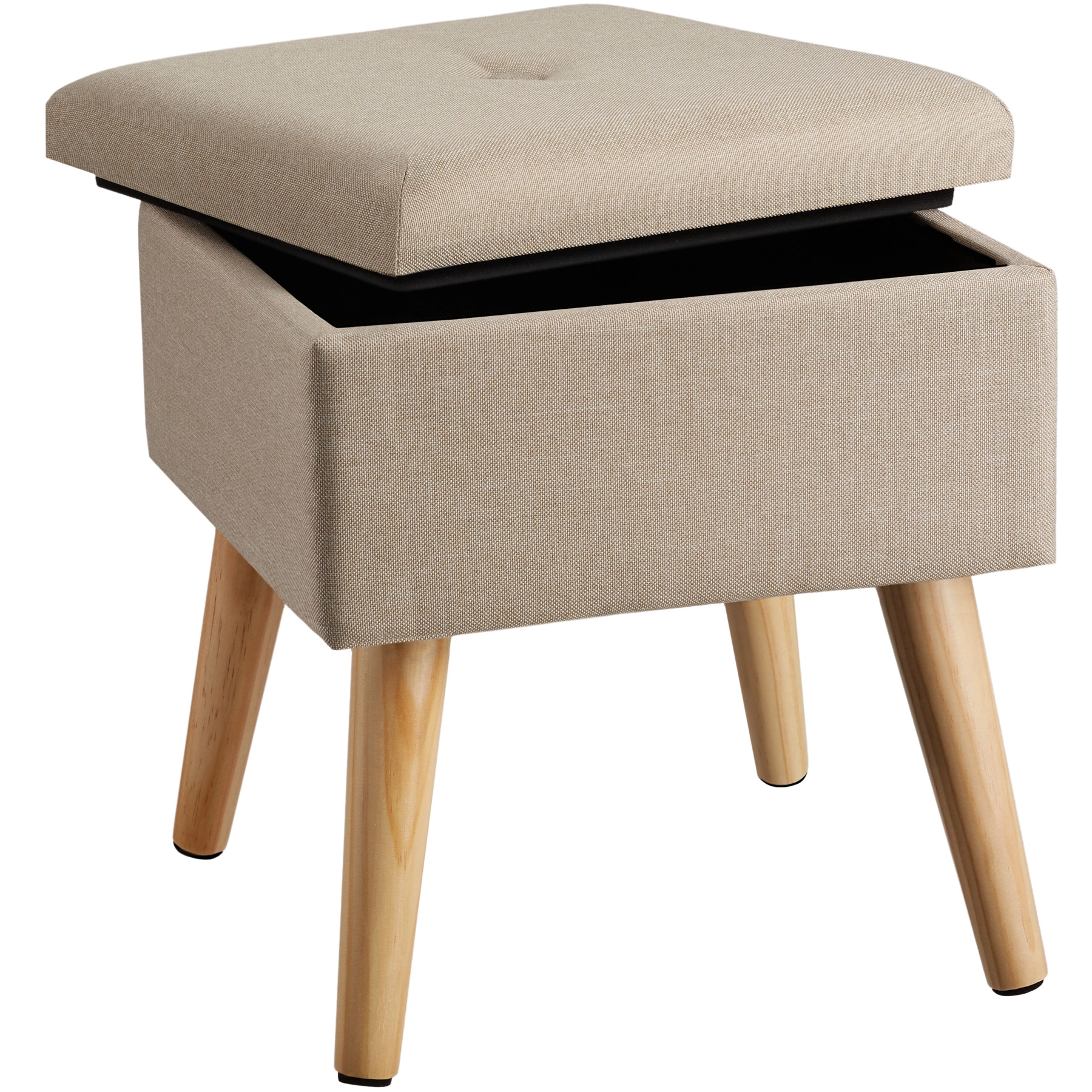 Sitzhocker Elva gepolstert in Leinenoptik 300kg mit Stauraum - Sand