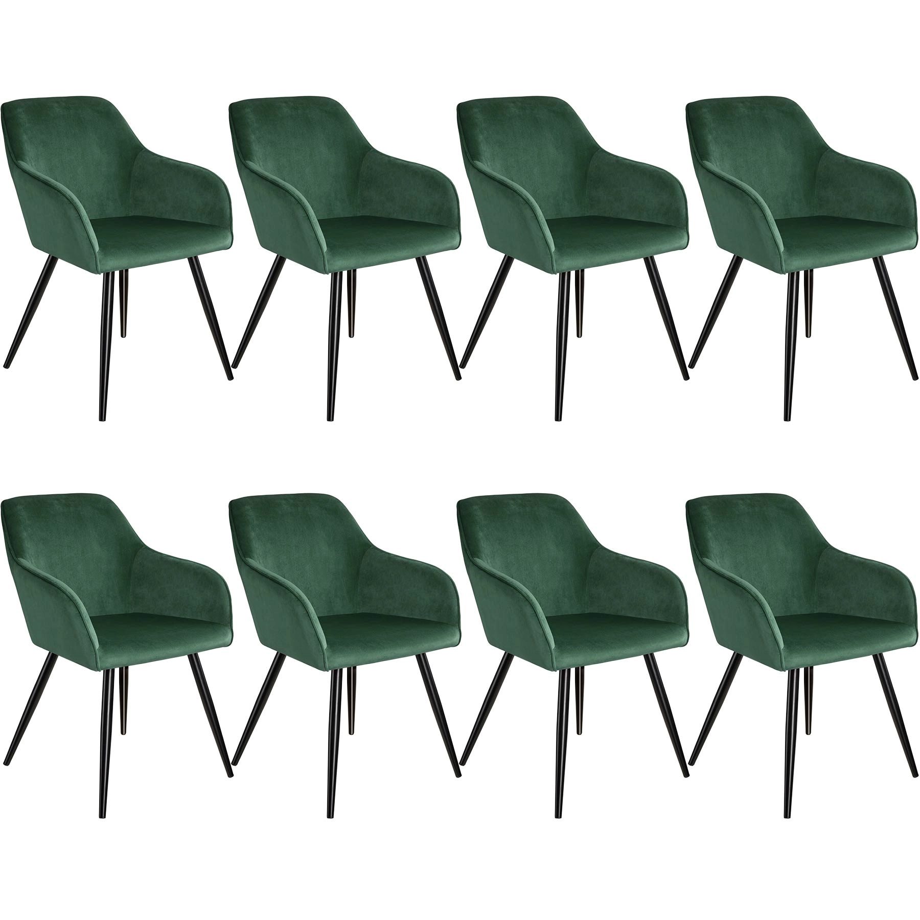 Esszimmerstuhl Marilyn Samtoptik, schwarze Stuhlbeine - dunkelgrün/schwarz, 8er Set