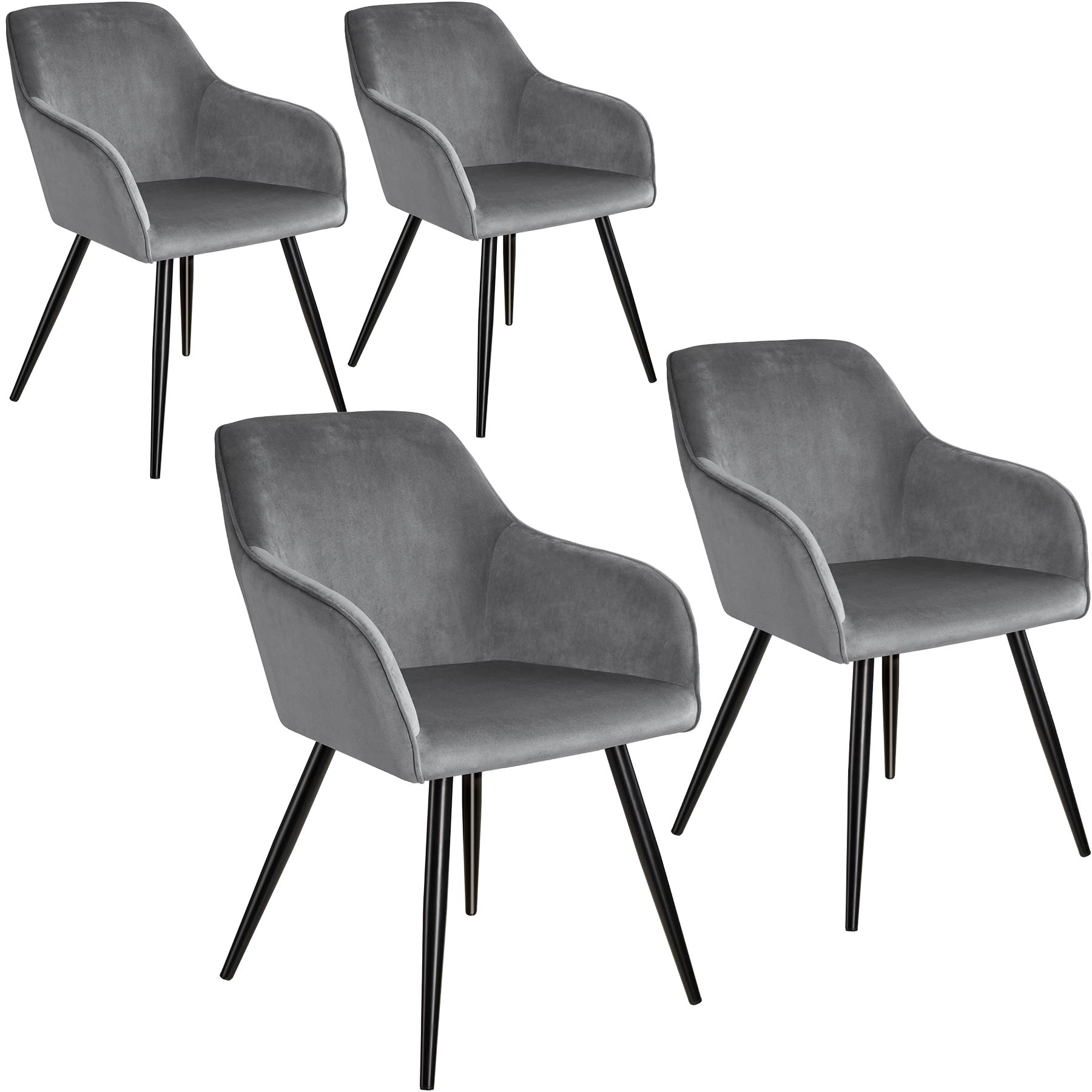 Esszimmerstuhl Marilyn Samtoptik, schwarze Stuhlbeine - grau/schwarz, 4er Set