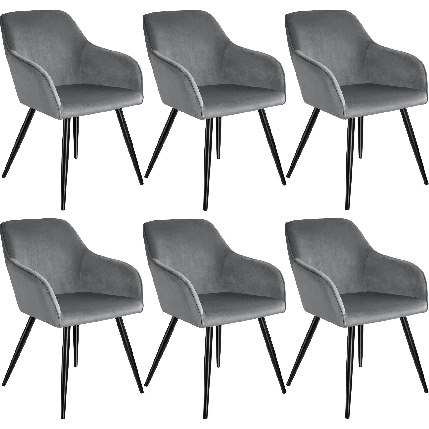 Esszimmerstuhl Marilyn Samtoptik, schwarze Stuhlbeine - grau/schwarz, 6er Set