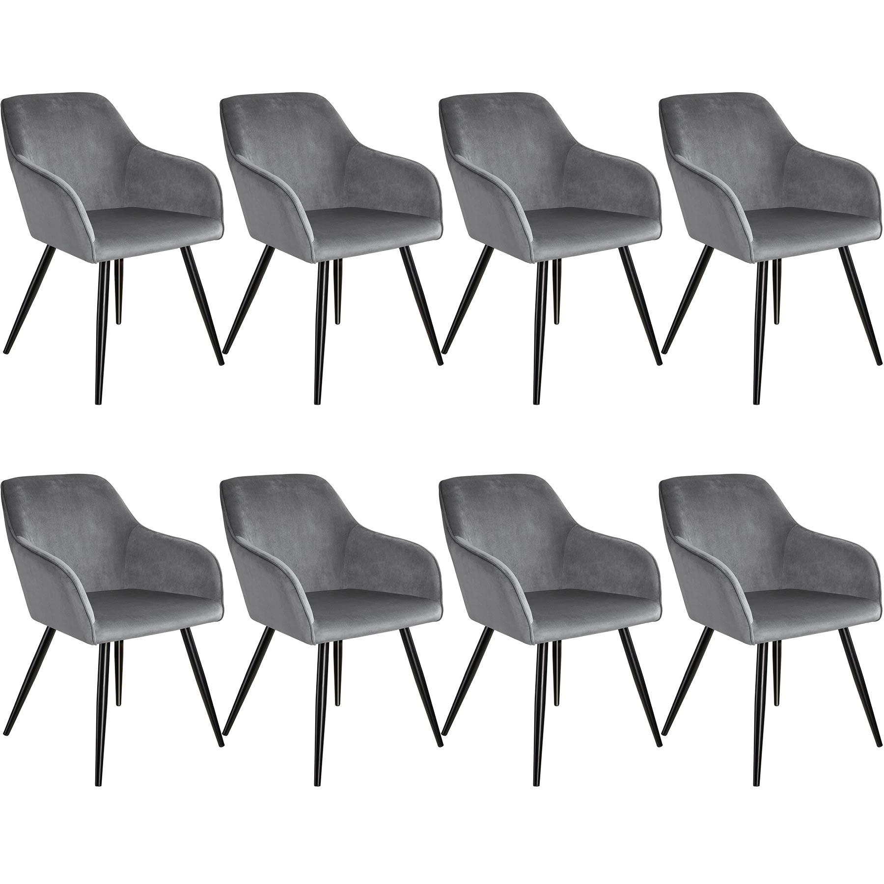 Esszimmerstuhl Marilyn Samtoptik, schwarze Stuhlbeine - grau/schwarz, 8er Set