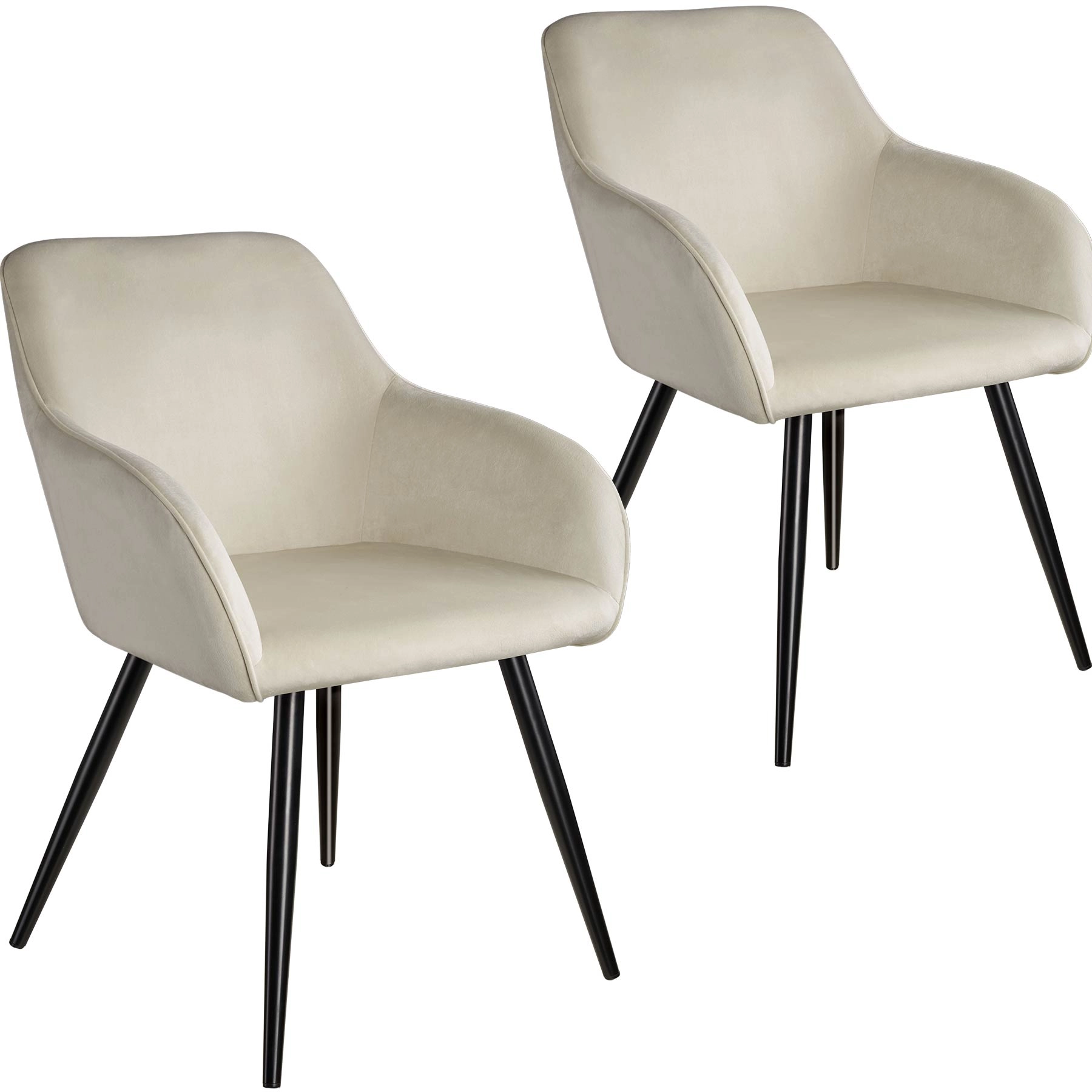 Esszimmerstuhl Marilyn Samtoptik, schwarze Stuhlbeine - creme/schwarz, 2er Set