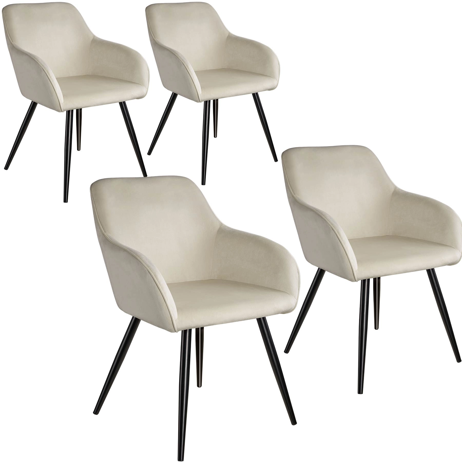 Esszimmerstuhl Marilyn Samtoptik, schwarze Stuhlbeine - creme/schwarz, 4er Set