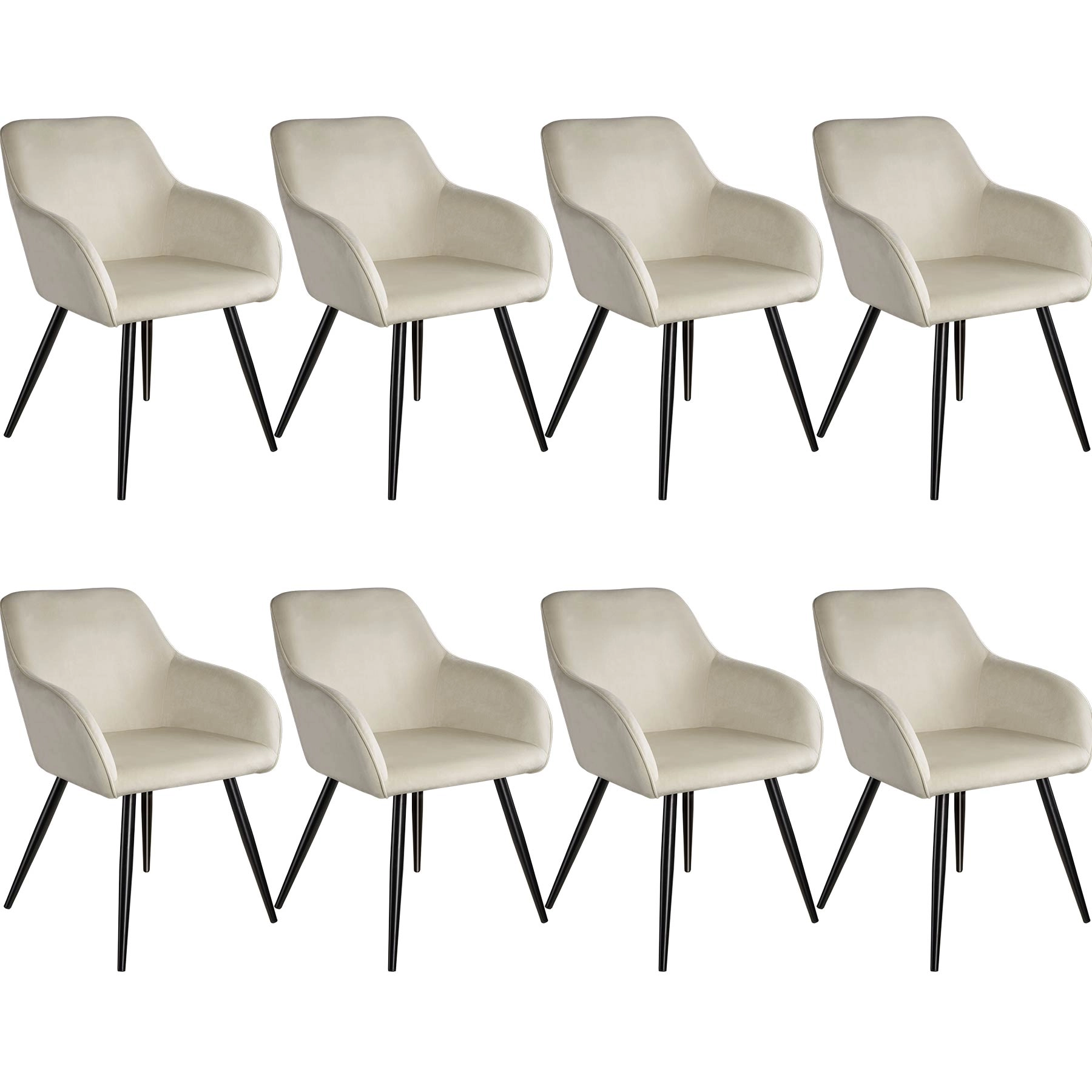 Esszimmerstuhl Marilyn Samtoptik, schwarze Stuhlbeine - creme/schwarz, 8er Set