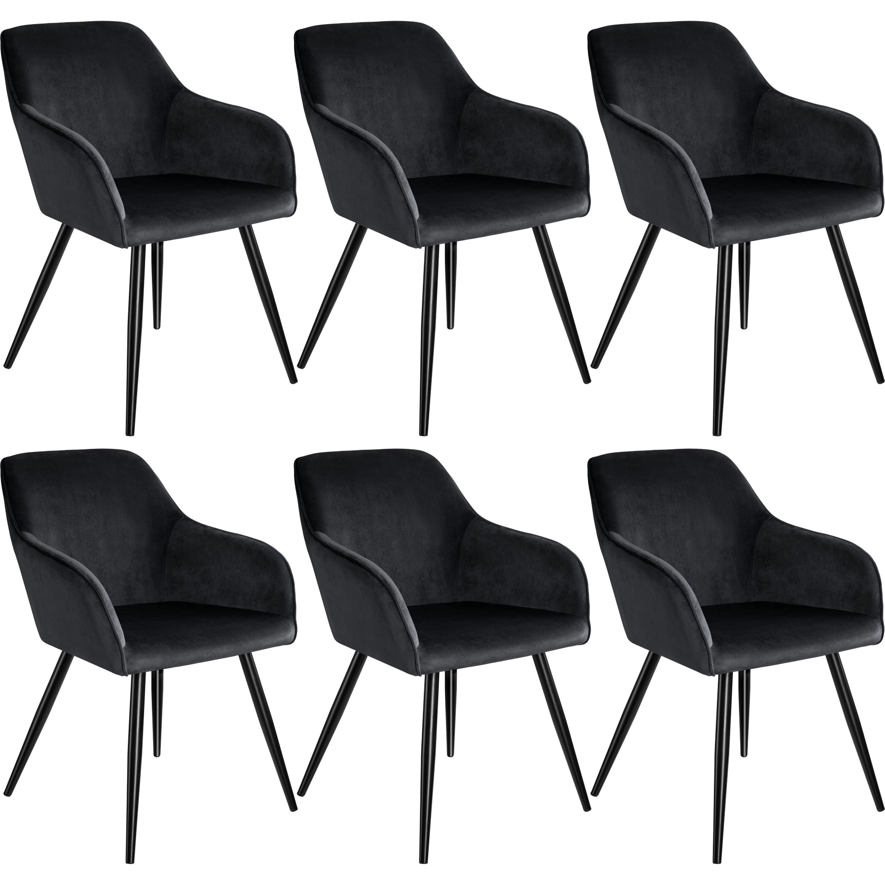 Esszimmerstuhl Marilyn Samtoptik, schwarze Stuhlbeine - schwarz, 6er Set