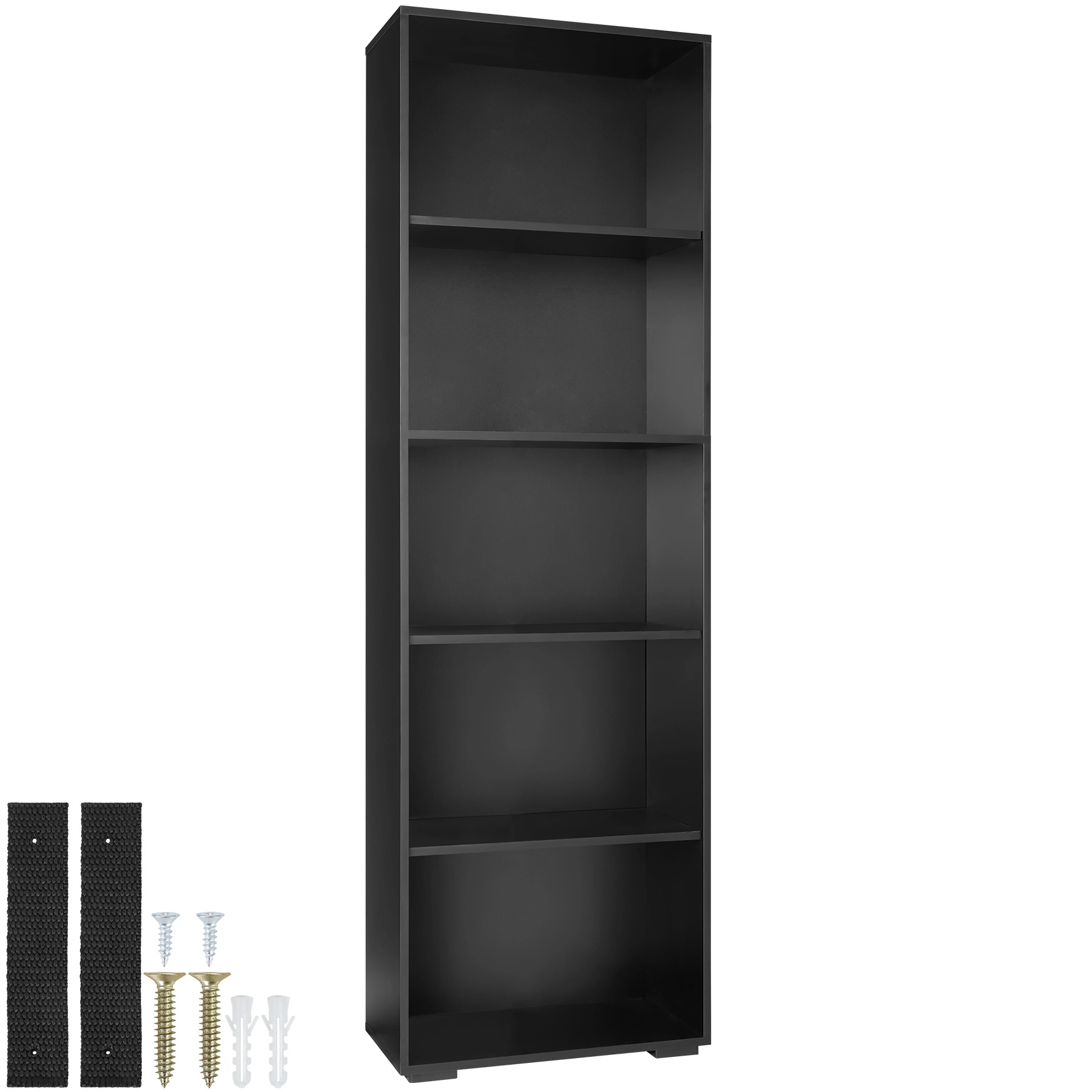 Bücherregal Lexi 5 Fächer 60x30x190cm - schwarz