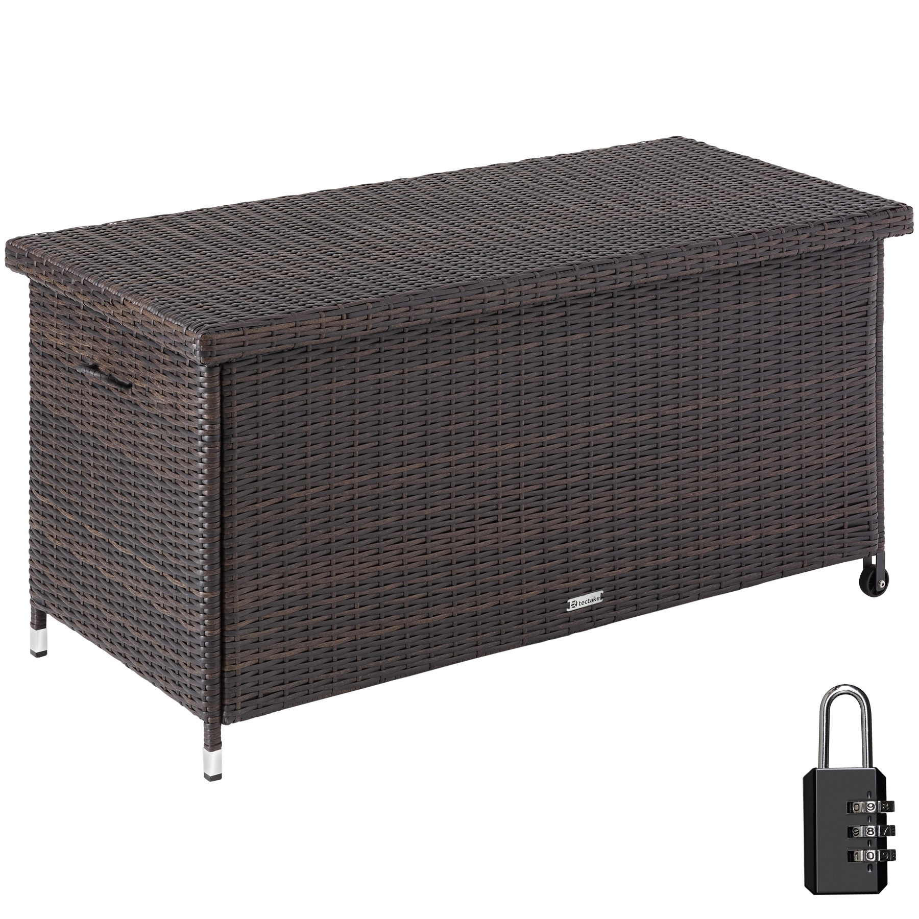 Auflagenbox Kiruna mit Kunststoffgeflecht, 120x55x61,5cm, 270l - braun