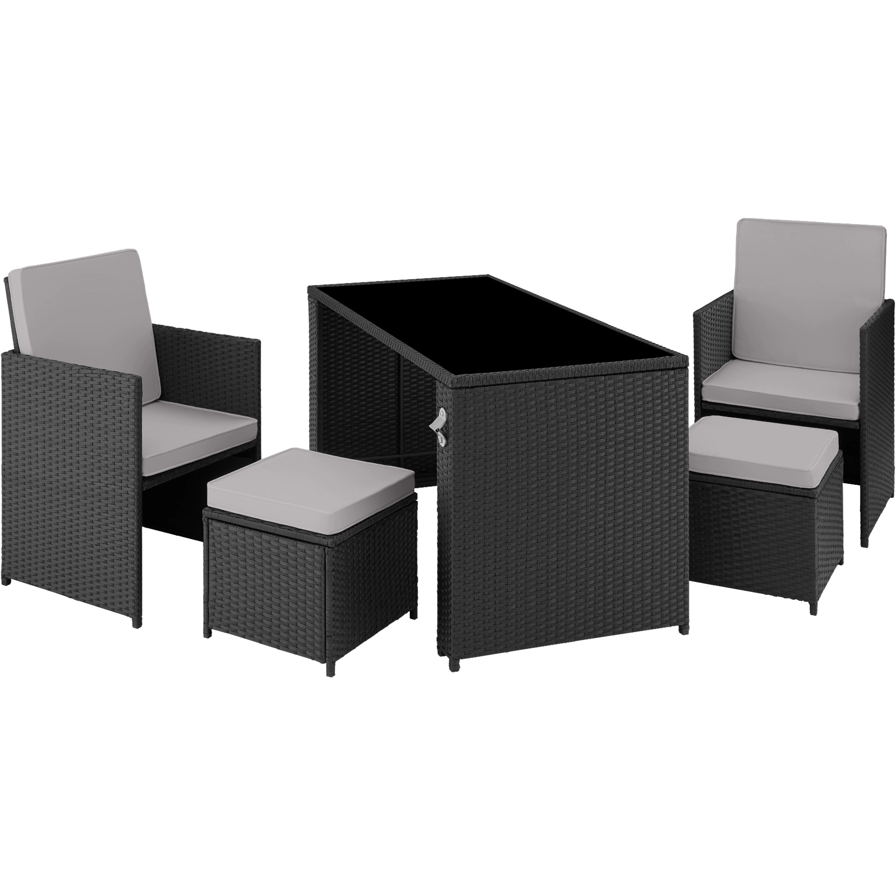 Rattan Sitzgruppe Palermo 2+2+1 - schwarz/grau